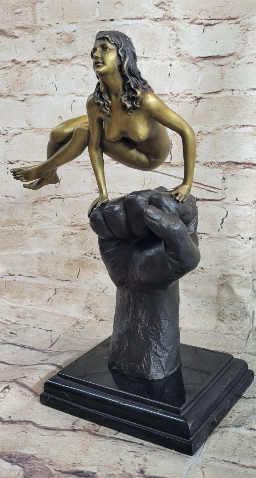 Art Deco Modern Abstract Nude Naked Female Balancing on Hand Bronze Statue SALE