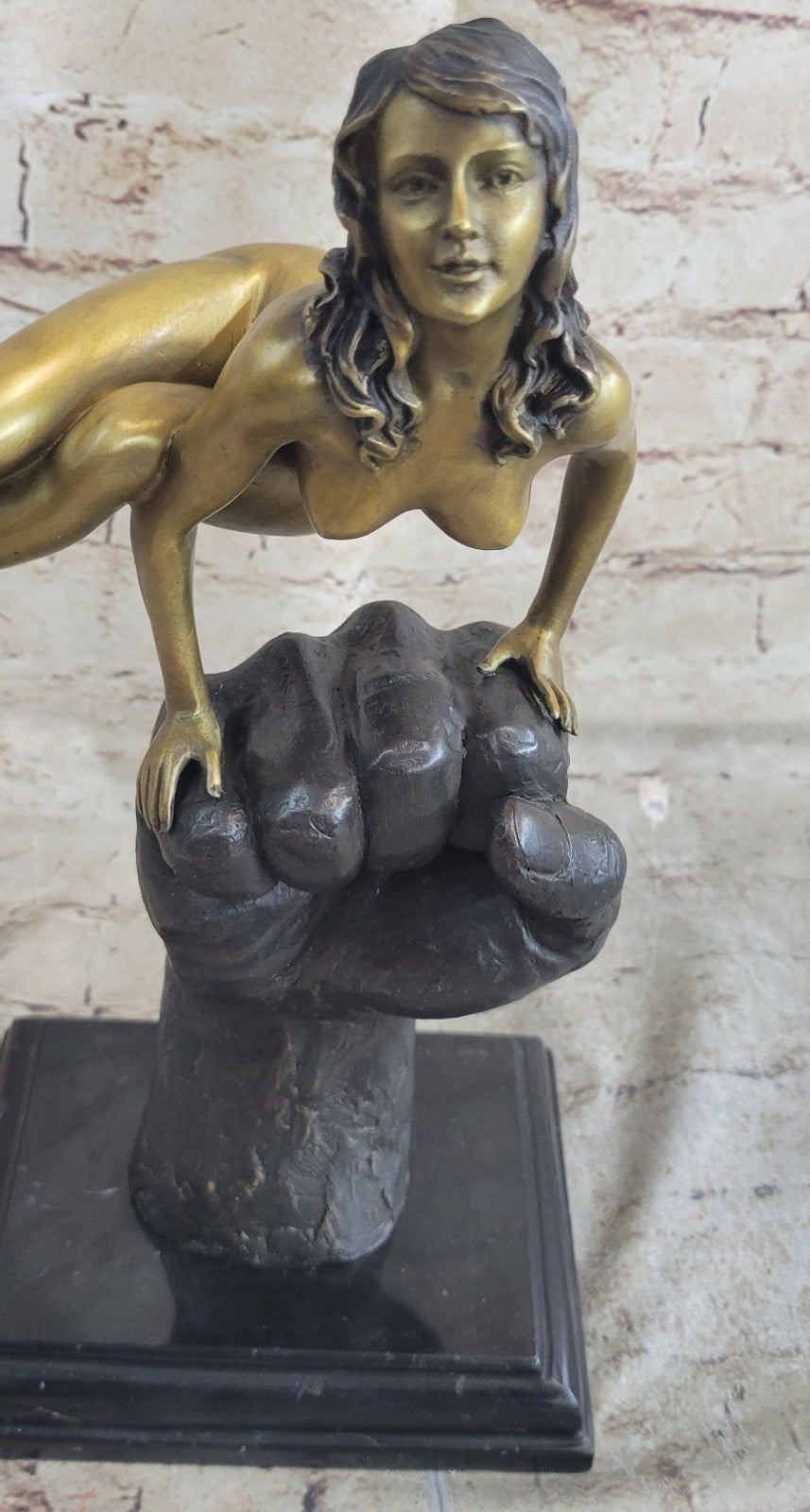 Art Deco Modern Abstract Nude Naked Female Balancing on Hand Bronze Statue SALE