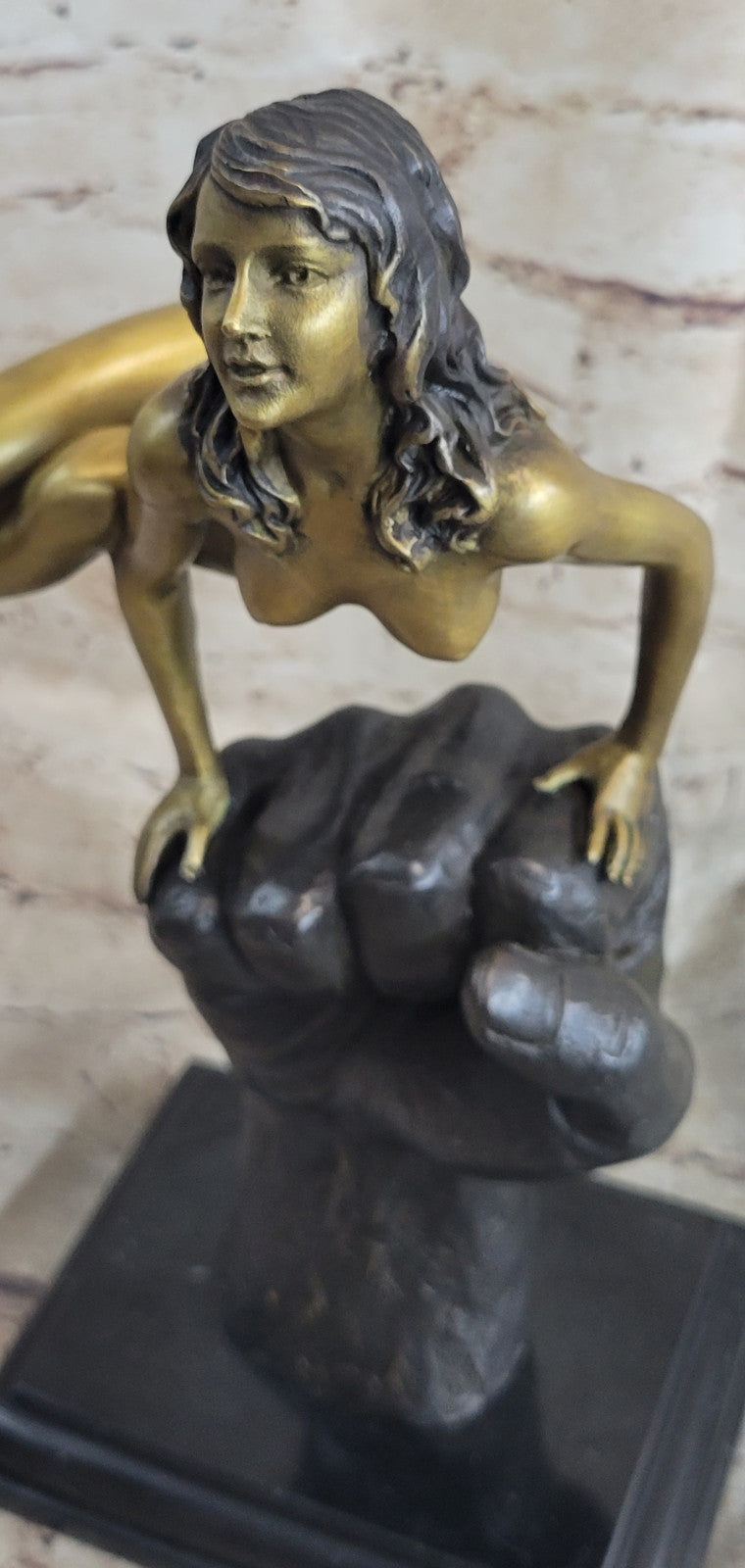 Art Deco Modern Abstract Nude Naked Female Balancing on Hand Bronze Statue SALE