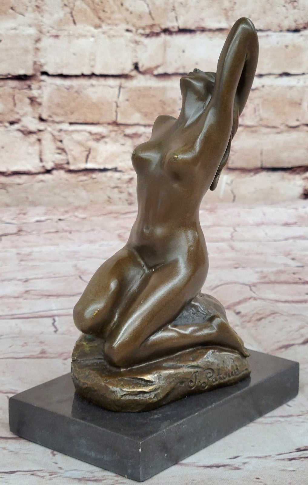 Bronze Sculpture Hand Made Original Patoue Nude Female on the Rock Figurine