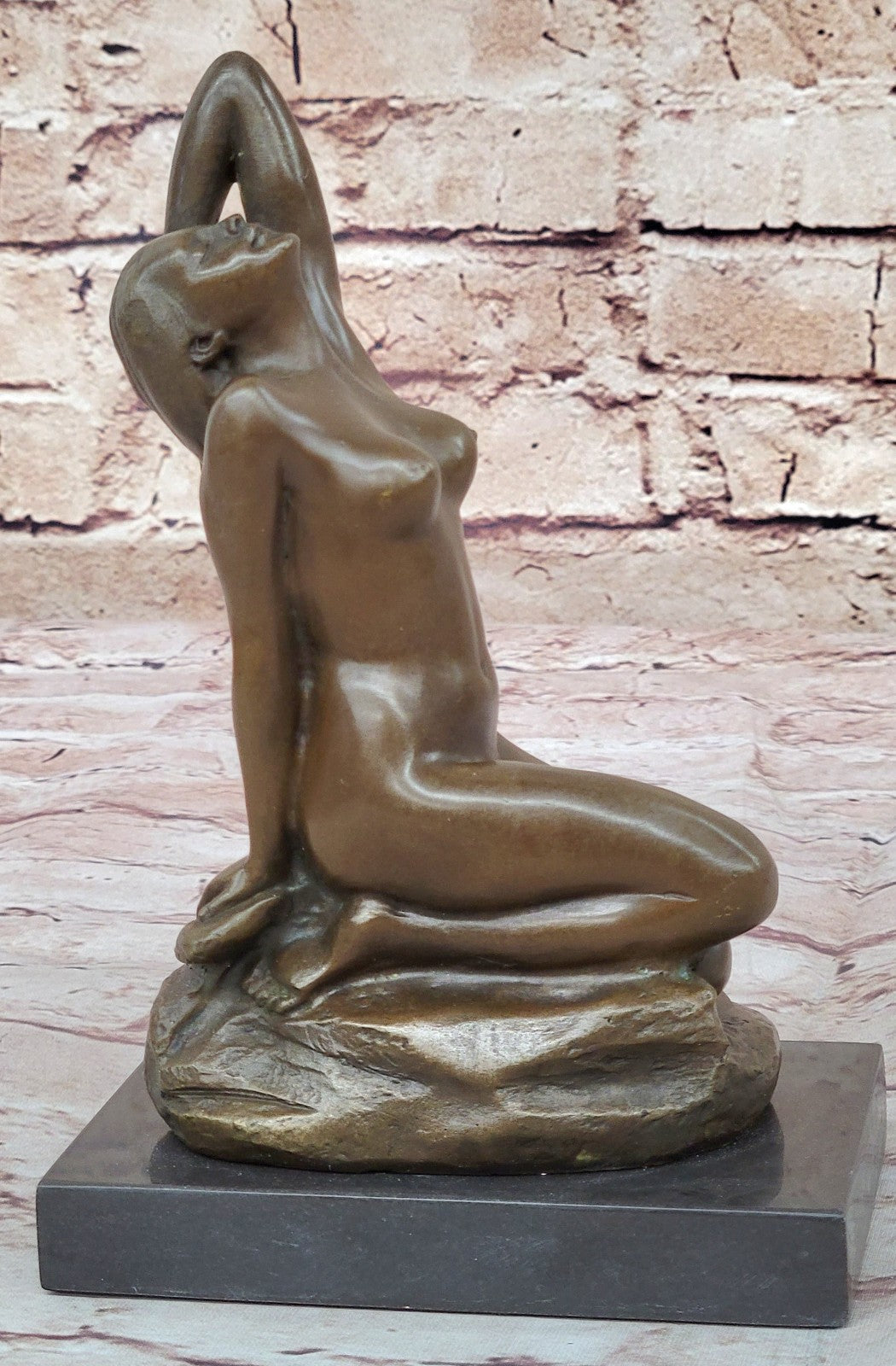 Bronze Sculpture Hand Made Original Patoue Nude Female on the Rock Figurine