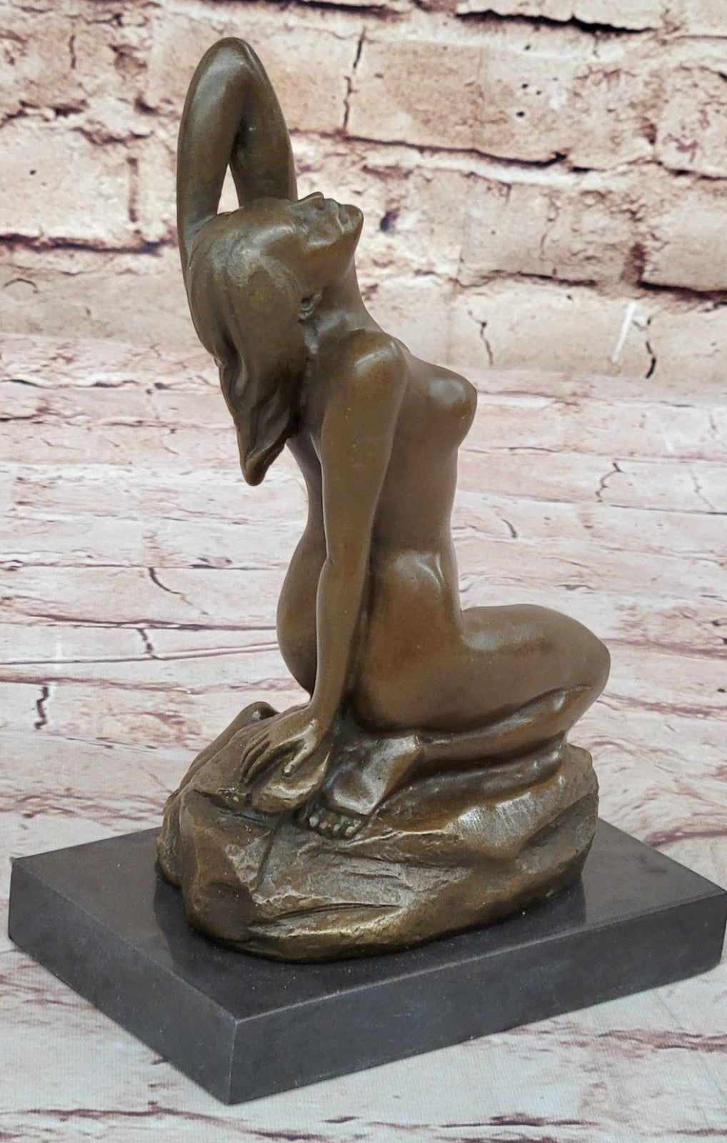 Bronze Sculpture Hand Made Original Patoue Nude Female on the Rock Figurine