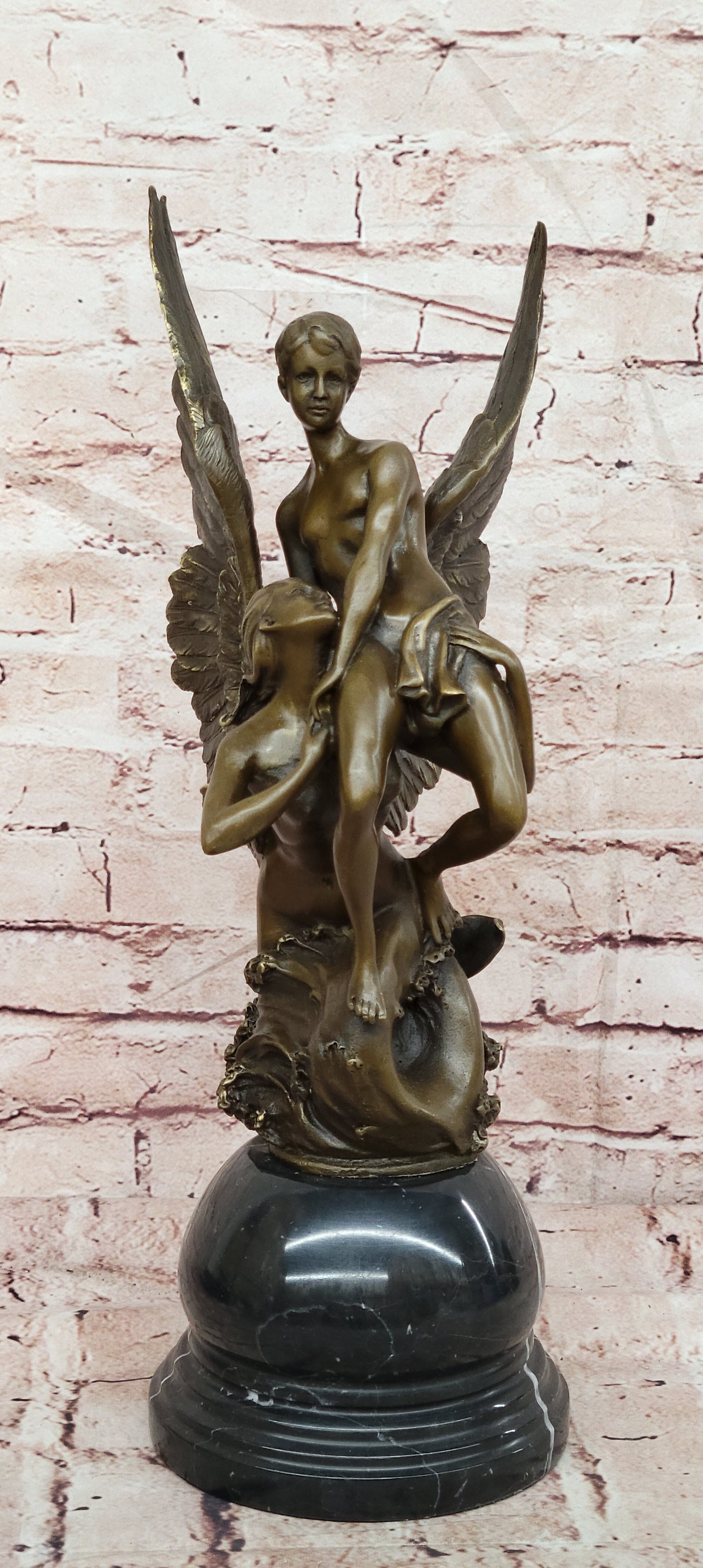 Winged Siren Seizing an Adolescent. Denys Pierre Puech 17" Tall Figurine
