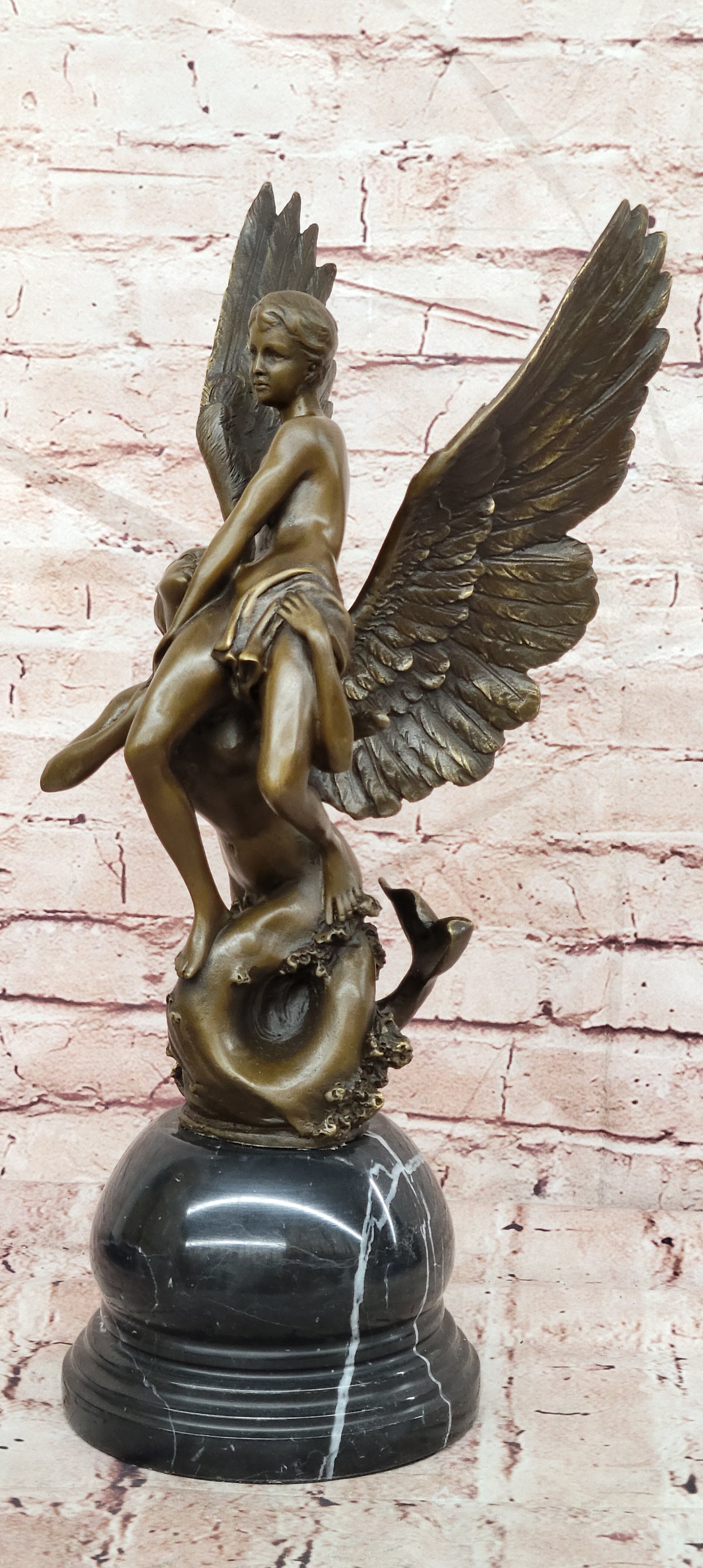 Winged Siren Seizing an Adolescent. Denys Pierre Puech 17" Tall Figurine