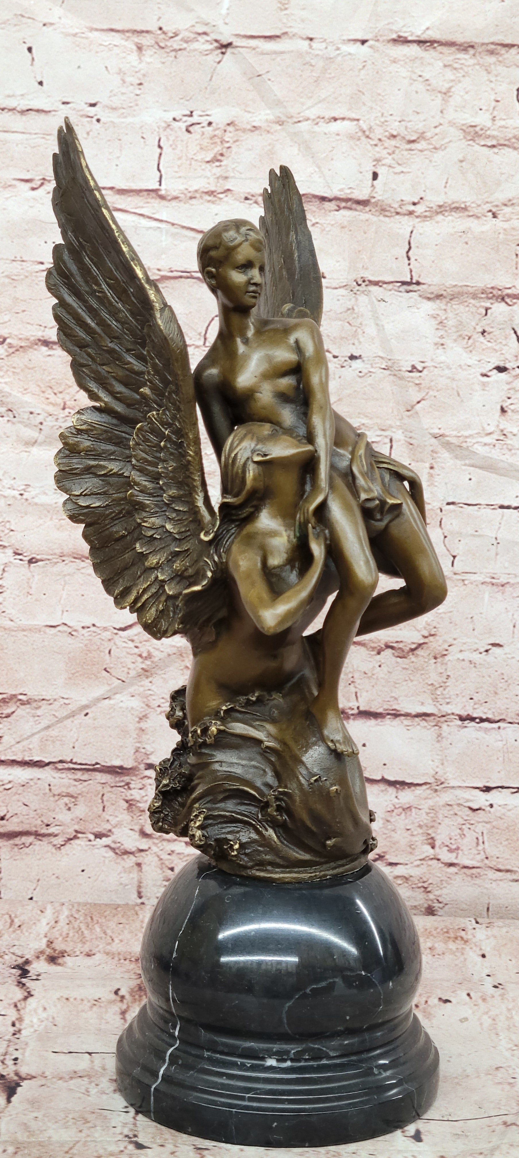Winged Siren Seizing an Adolescent. Denys Pierre Puech 17" Tall Figurine