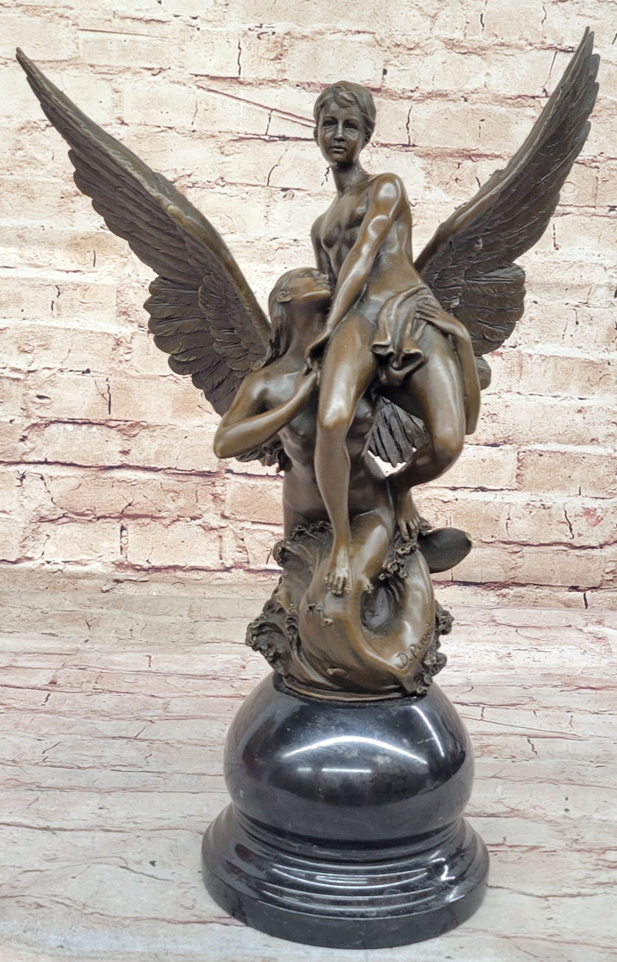 Winged Siren Seizing an Adolescent. Denys Pierre Puech 17" Tall Figurine