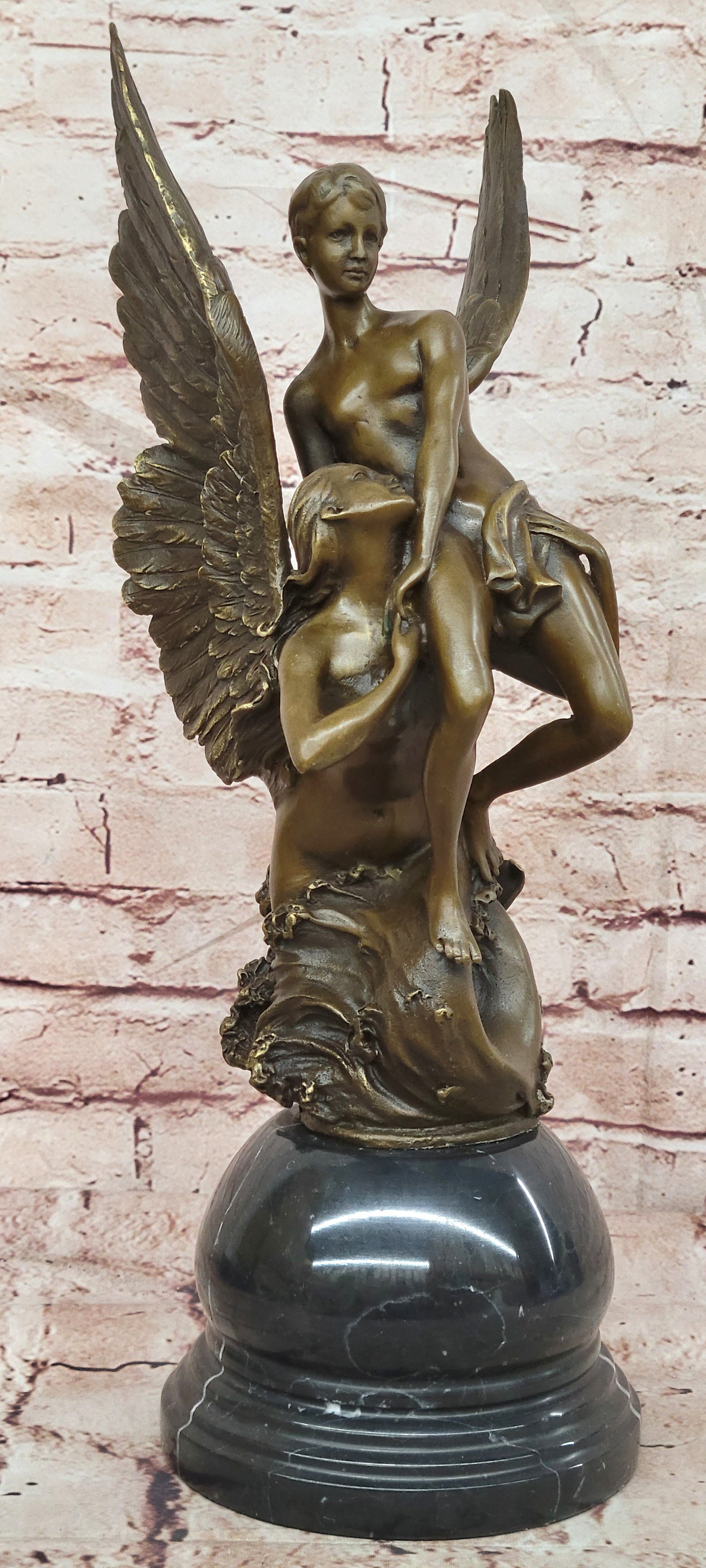 Winged Siren Seizing an Adolescent. Denys Pierre Puech 17" Tall Figurine