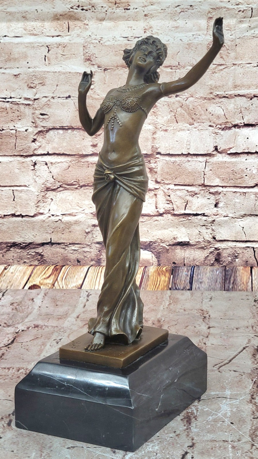 ART NOUVEAU SIGNED BRONZE GYPSY DANCER STATUE  FIGURINE FIGURE SCULPTURE GILT ARTWORK