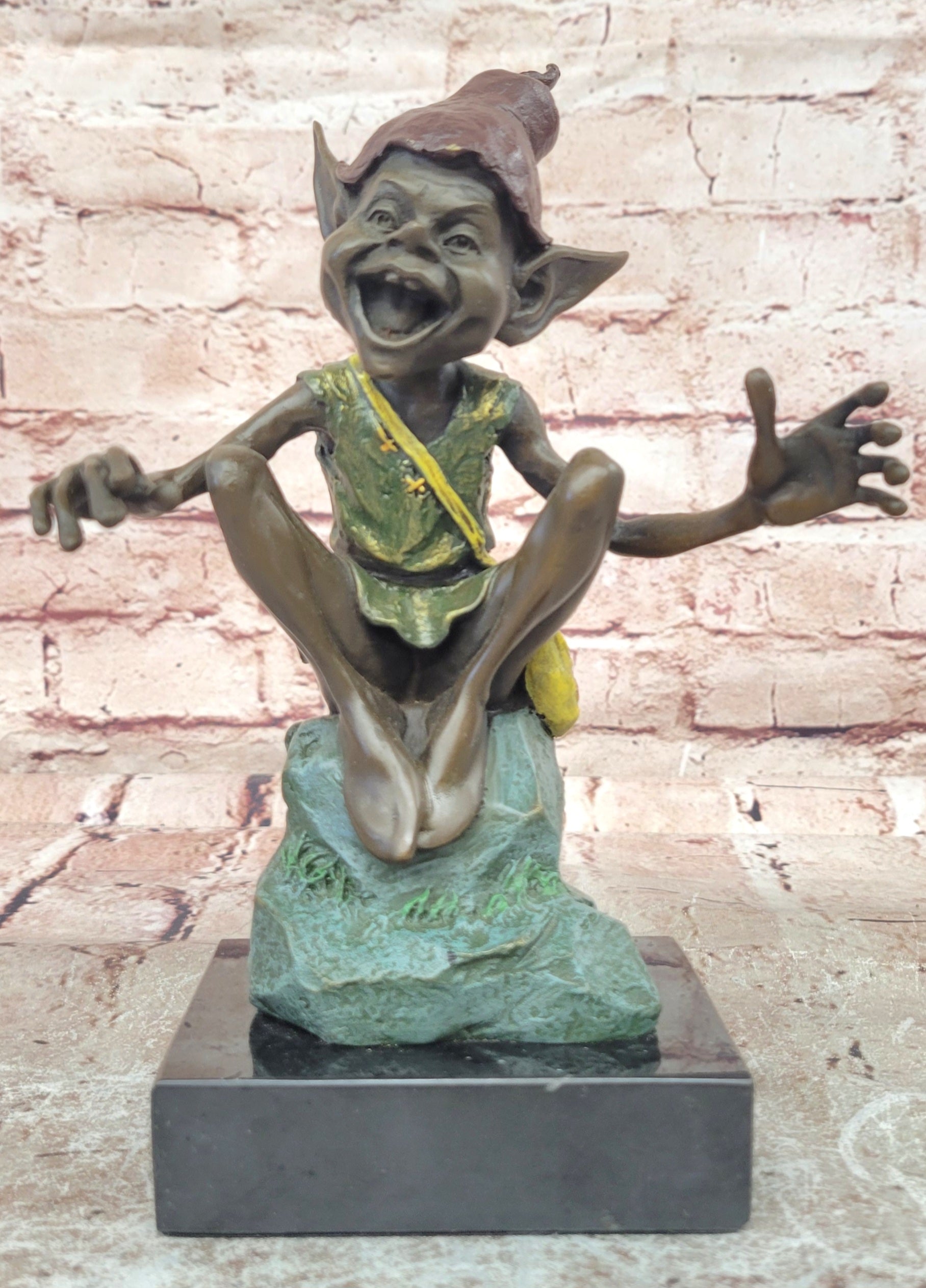 Fantasy Goblin Bronze Statue Marble Base Collectible Elf Figurine Figure