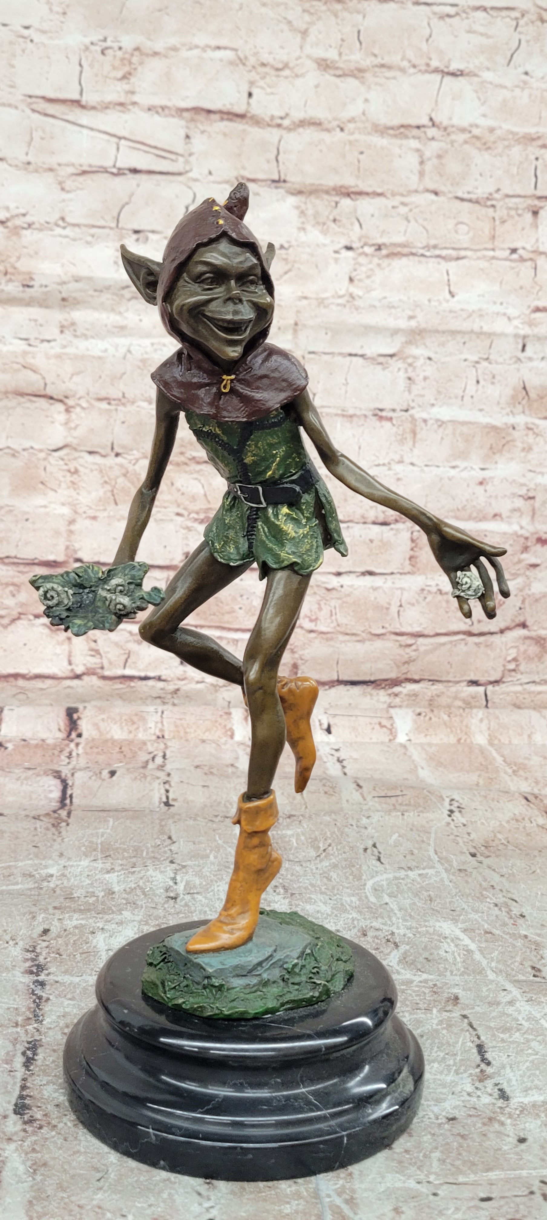 Garden Goblin Bronze Sculpture with Snails Hand Crafted Hot Cast Figurine Home Decor
