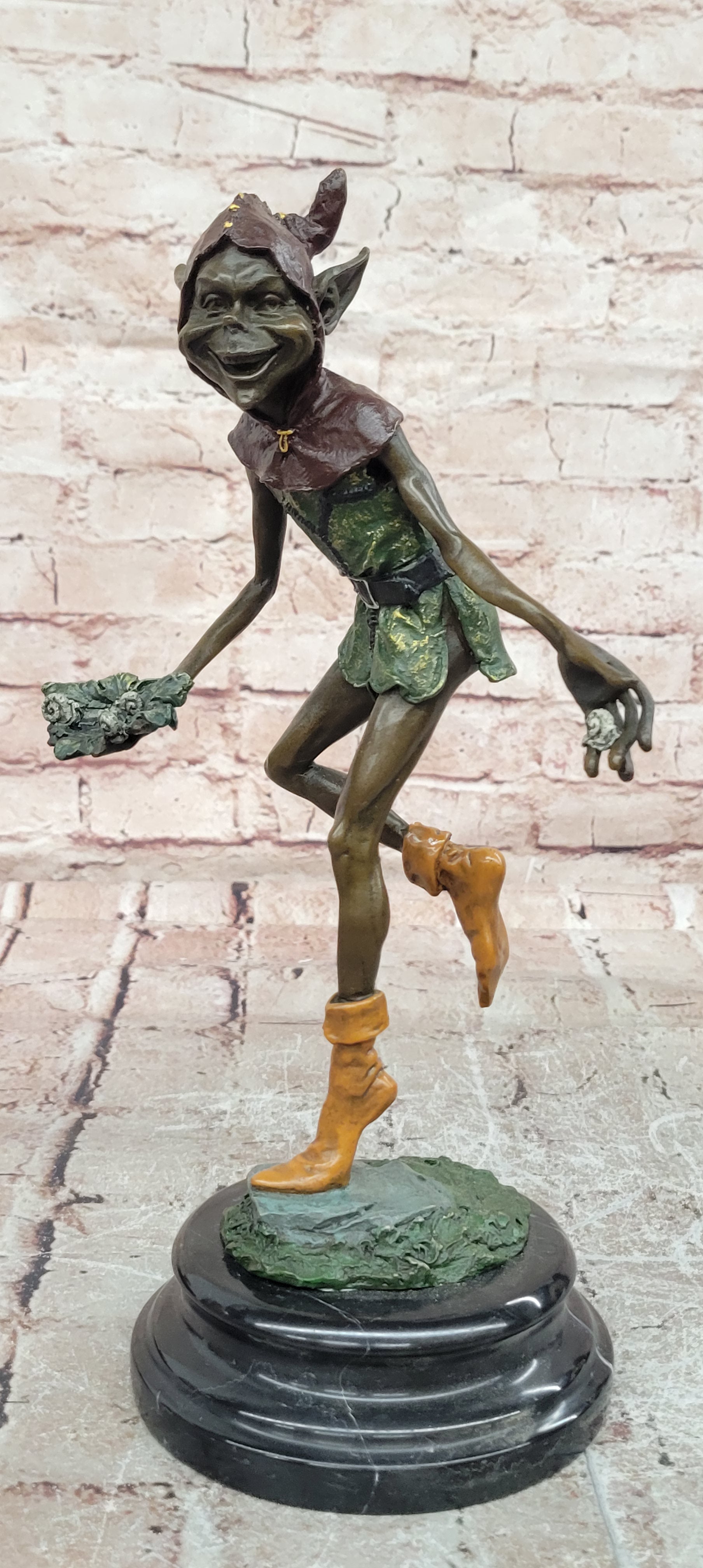 Garden Goblin Bronze Sculpture with Snails Hand Crafted Hot Cast Figurine Home Decor