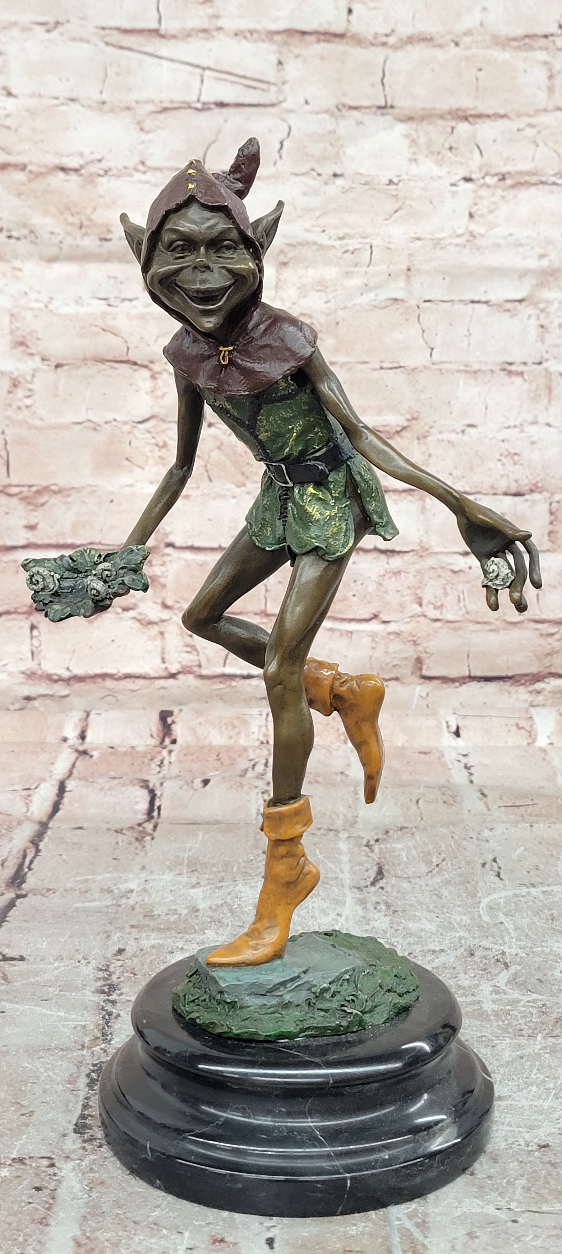 Garden Goblin Bronze Sculpture with Snails Hand Crafted Hot Cast Figurine Home Decor