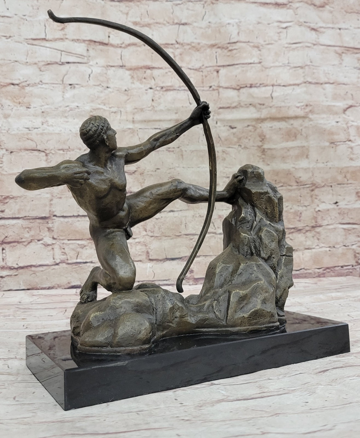 Erotic Nude Male On Hunting Position Statue Handmade Bronze Marble Home Decor