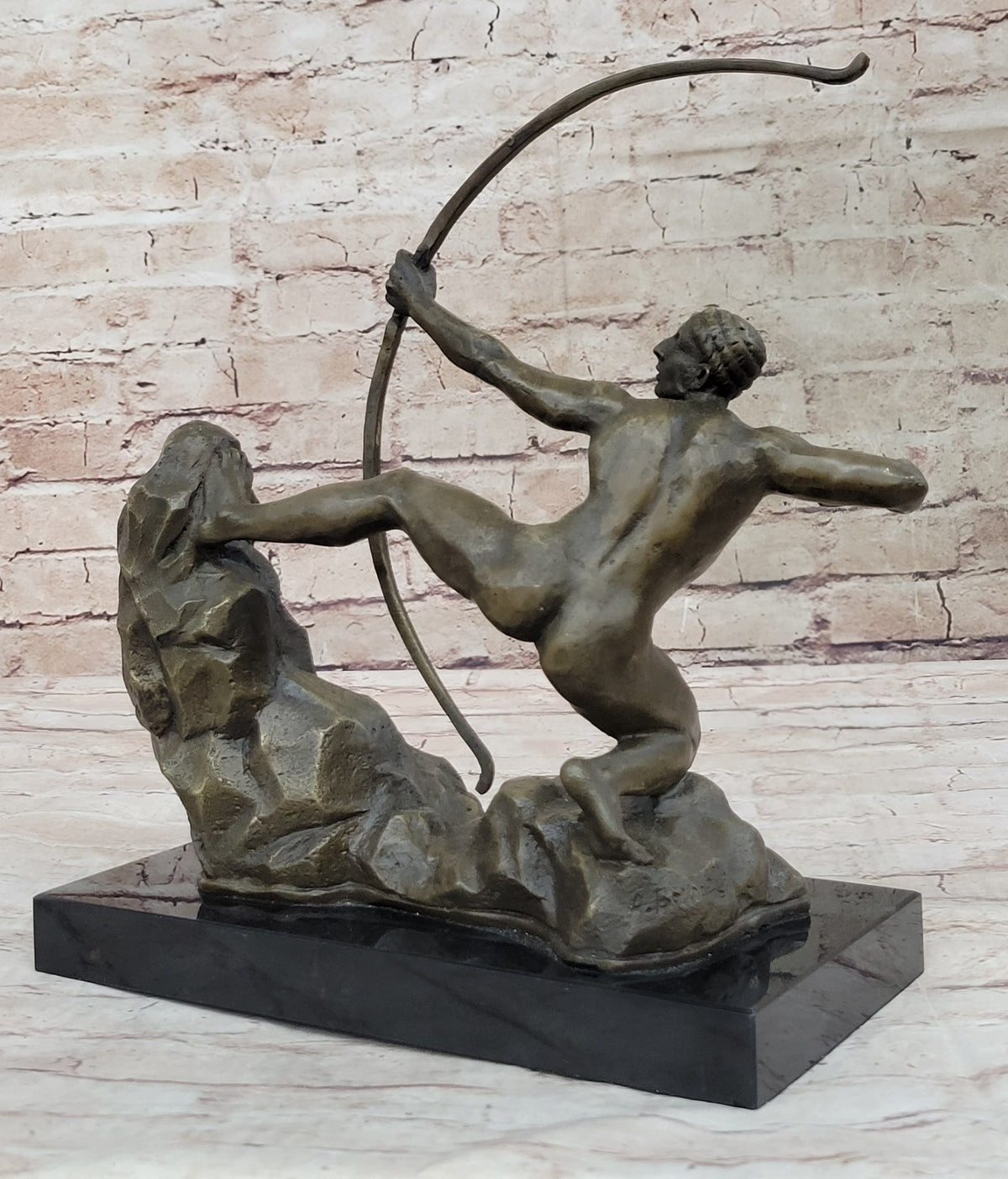 Erotic Nude Male On Hunting Position Statue Handmade Bronze Marble Home Decor