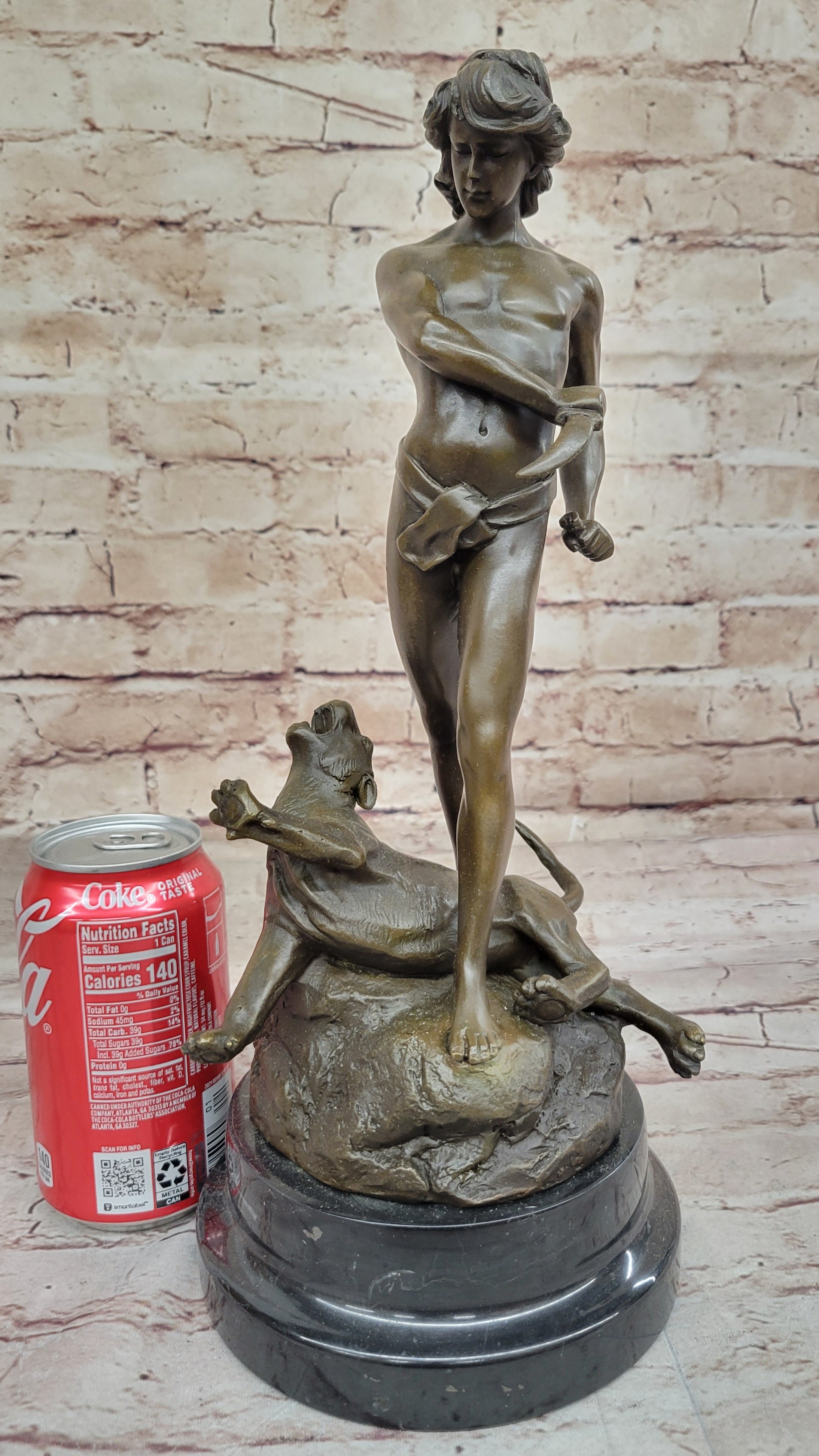 The lion slayer by Loys Potet Art Deco Nude Young Tarzan With Cougar Bronze Sale
