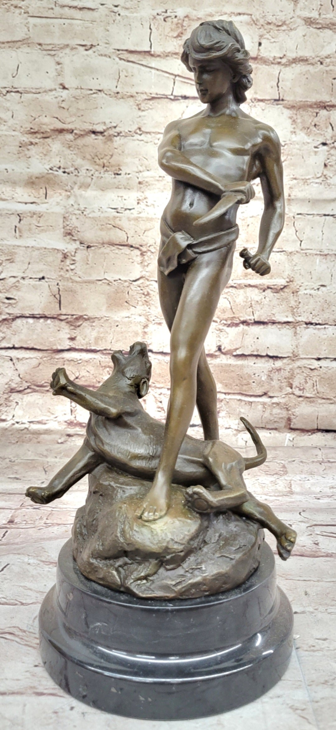The lion slayer by Loys Potet Art Deco Nude Young Tarzan With Cougar Bronze Sale