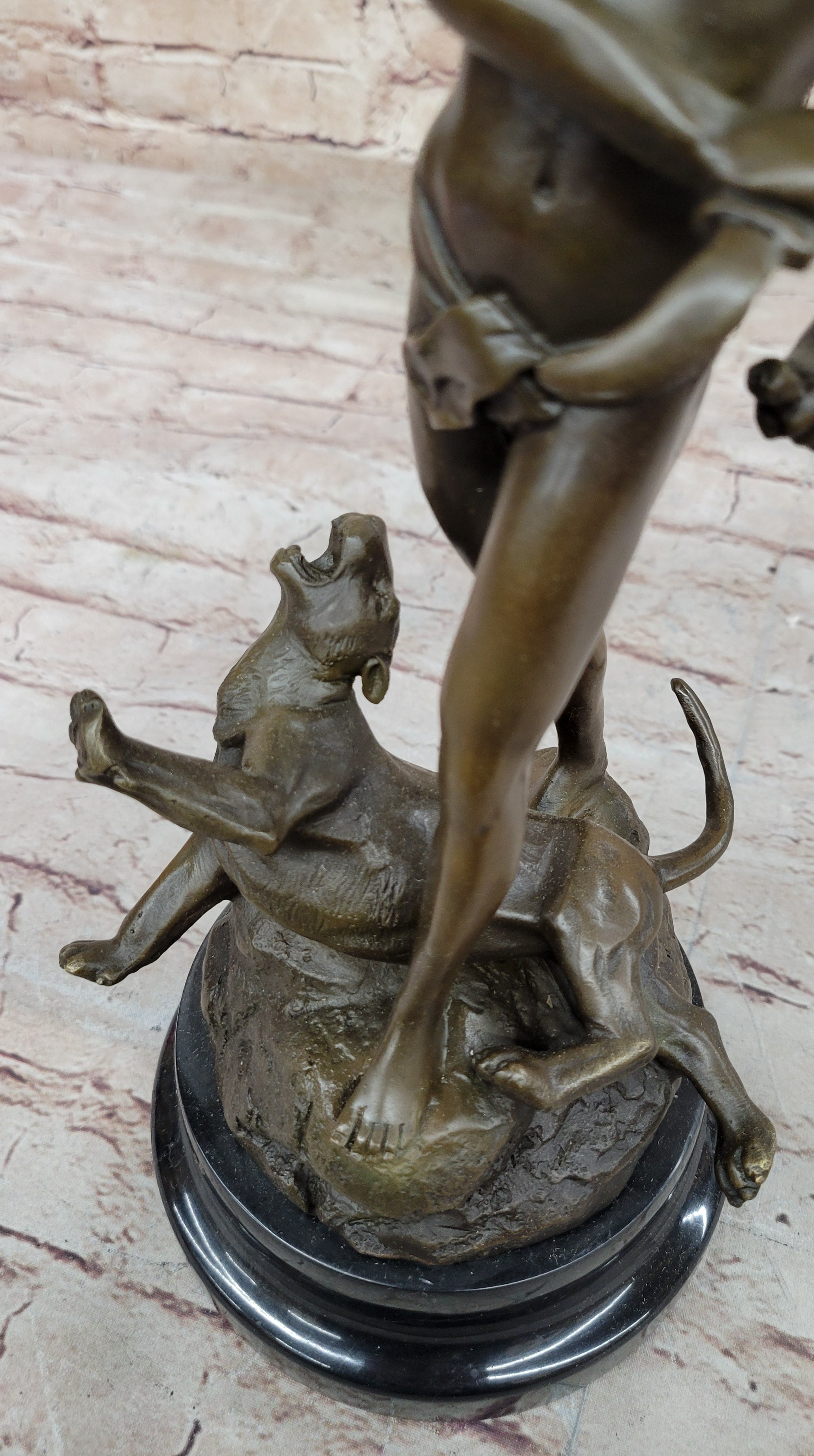 The lion slayer by Loys Potet Art Deco Nude Young Tarzan With Cougar Bronze Sale