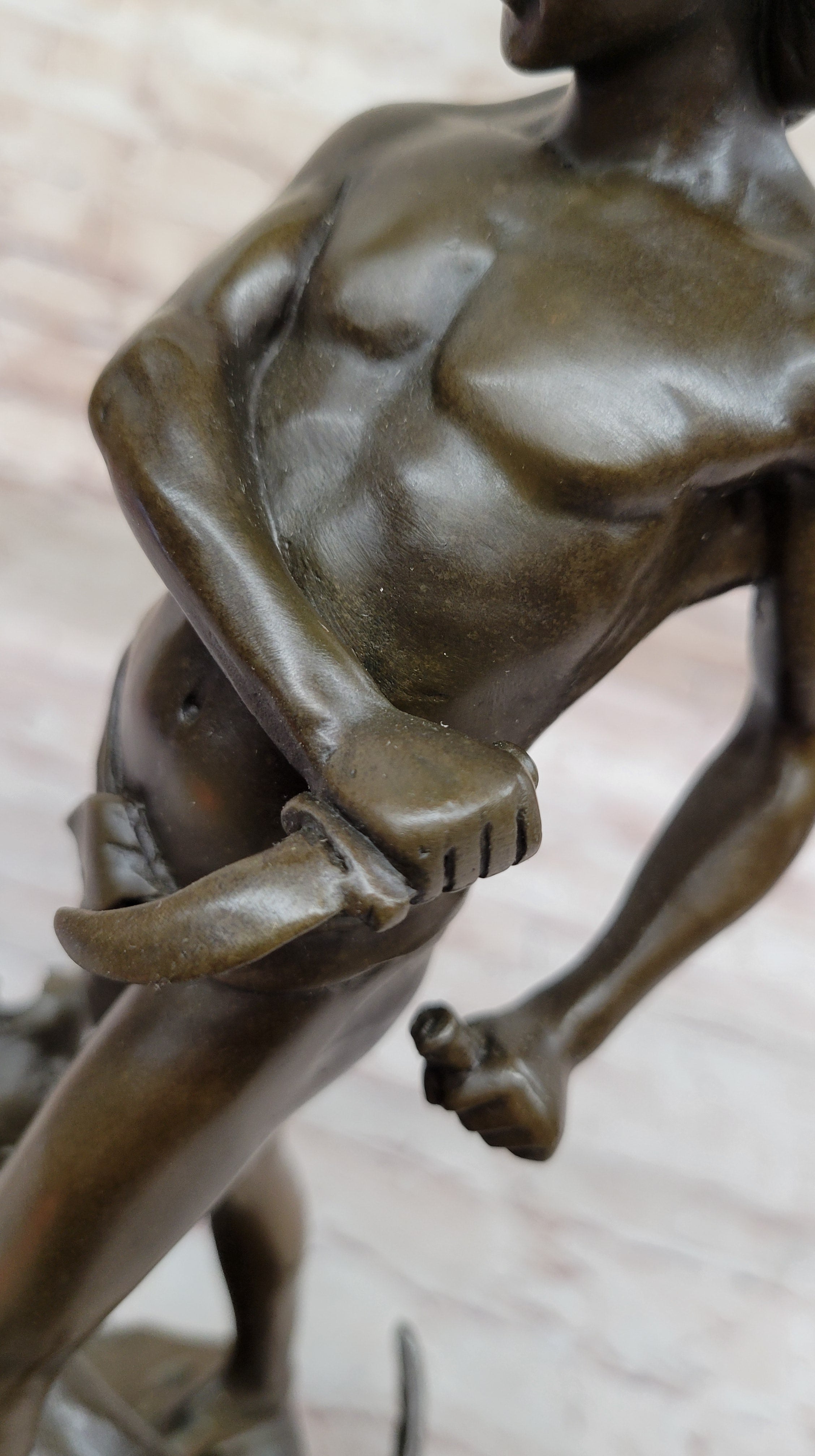 The lion slayer by Loys Potet Art Deco Nude Young Tarzan With Cougar Bronze Sale