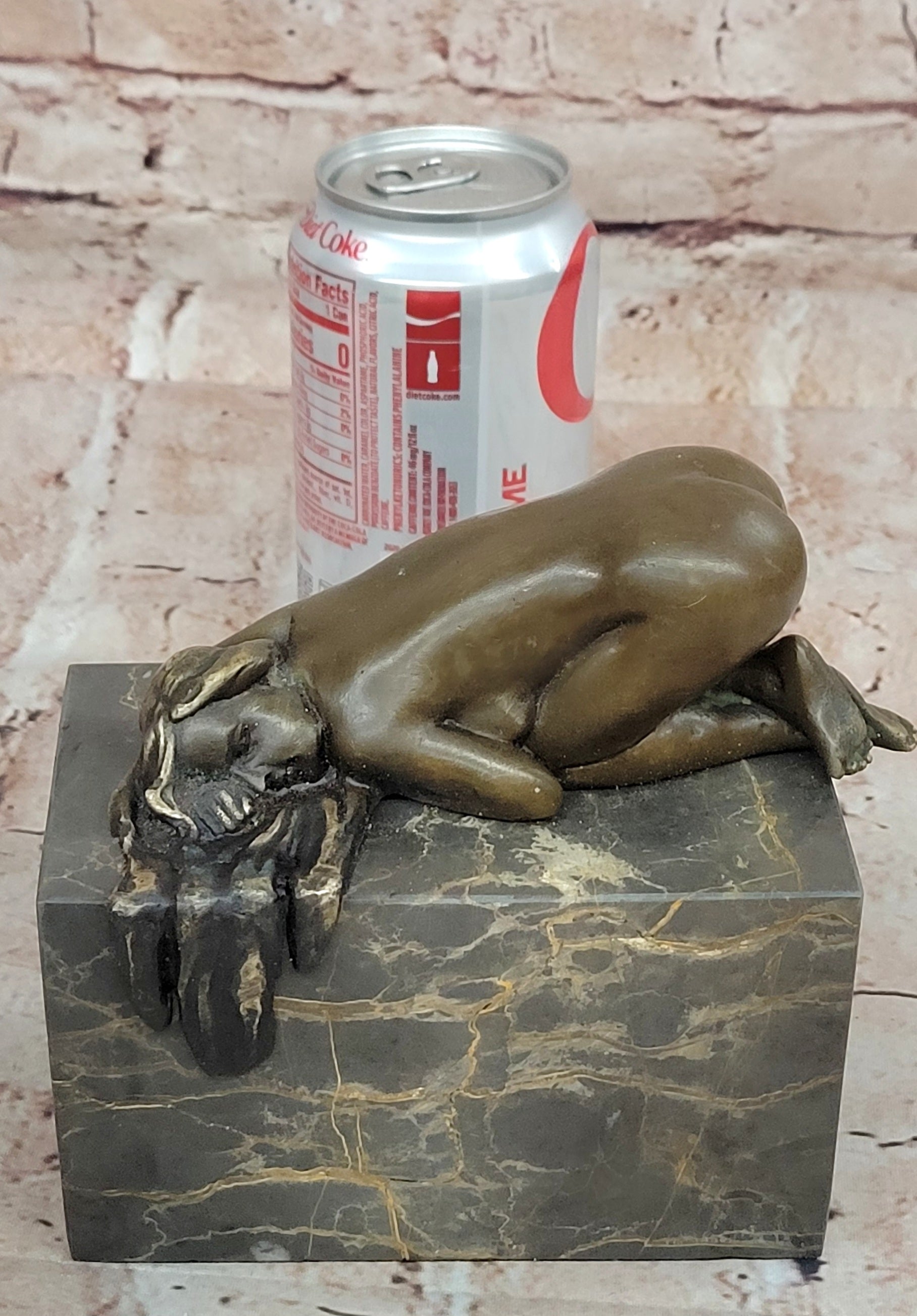 EROTIC BRONZE ART STATUE NAKED LADY FIGURINE NUDE FEMALE SCULPTURE MARBLE BASE