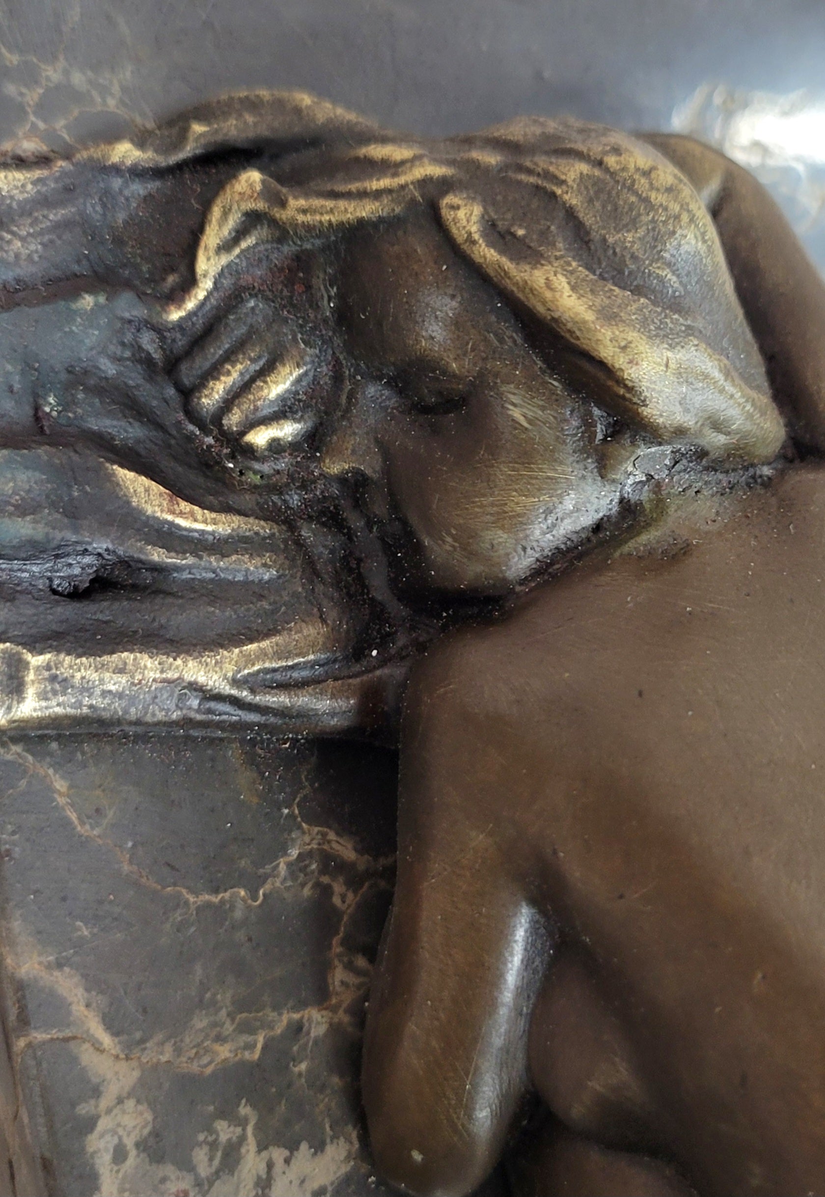 EROTIC BRONZE ART STATUE NAKED LADY FIGURINE NUDE FEMALE SCULPTURE MARBLE BASE