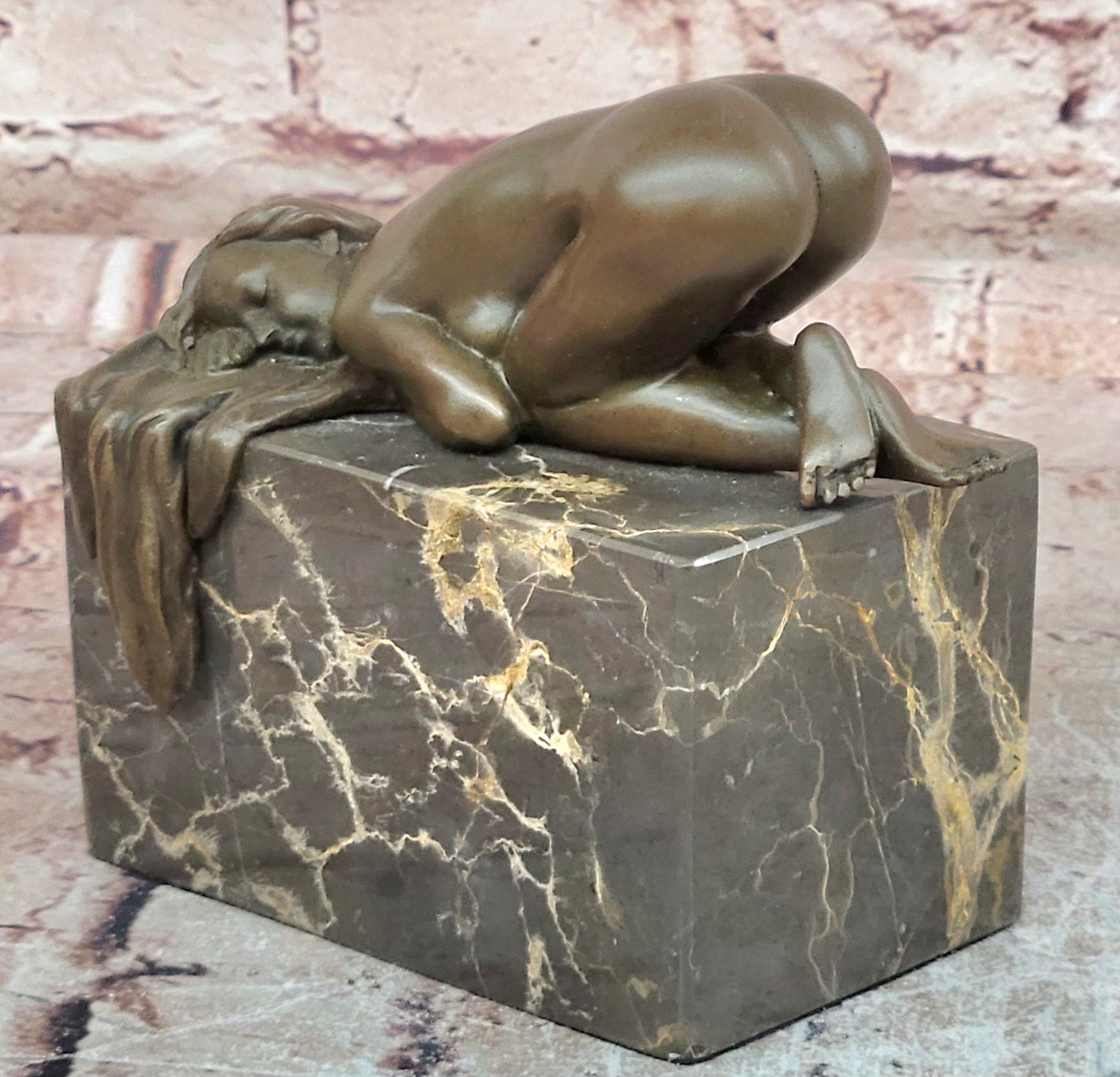 Elegant Nude Woman Bronze Sculpture Sleeping Figure Marble Base Artwork