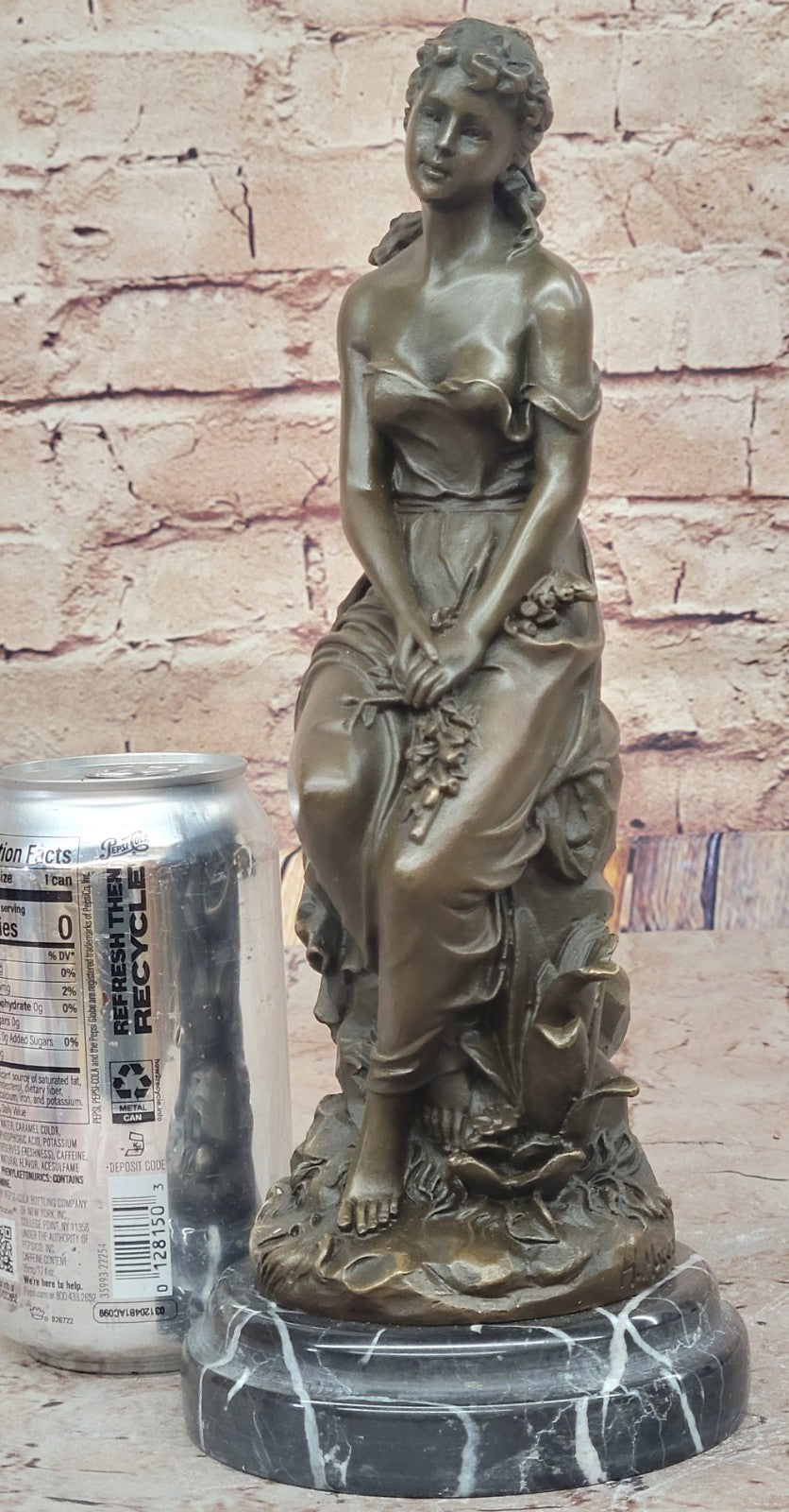 Mid Century French Bronze 11" Neoclassical sculpture of a maiden with Flowers NR