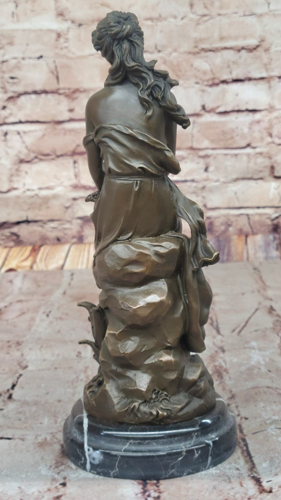 Mid Century French Bronze 11" Neoclassical sculpture of a maiden with Flowers NR