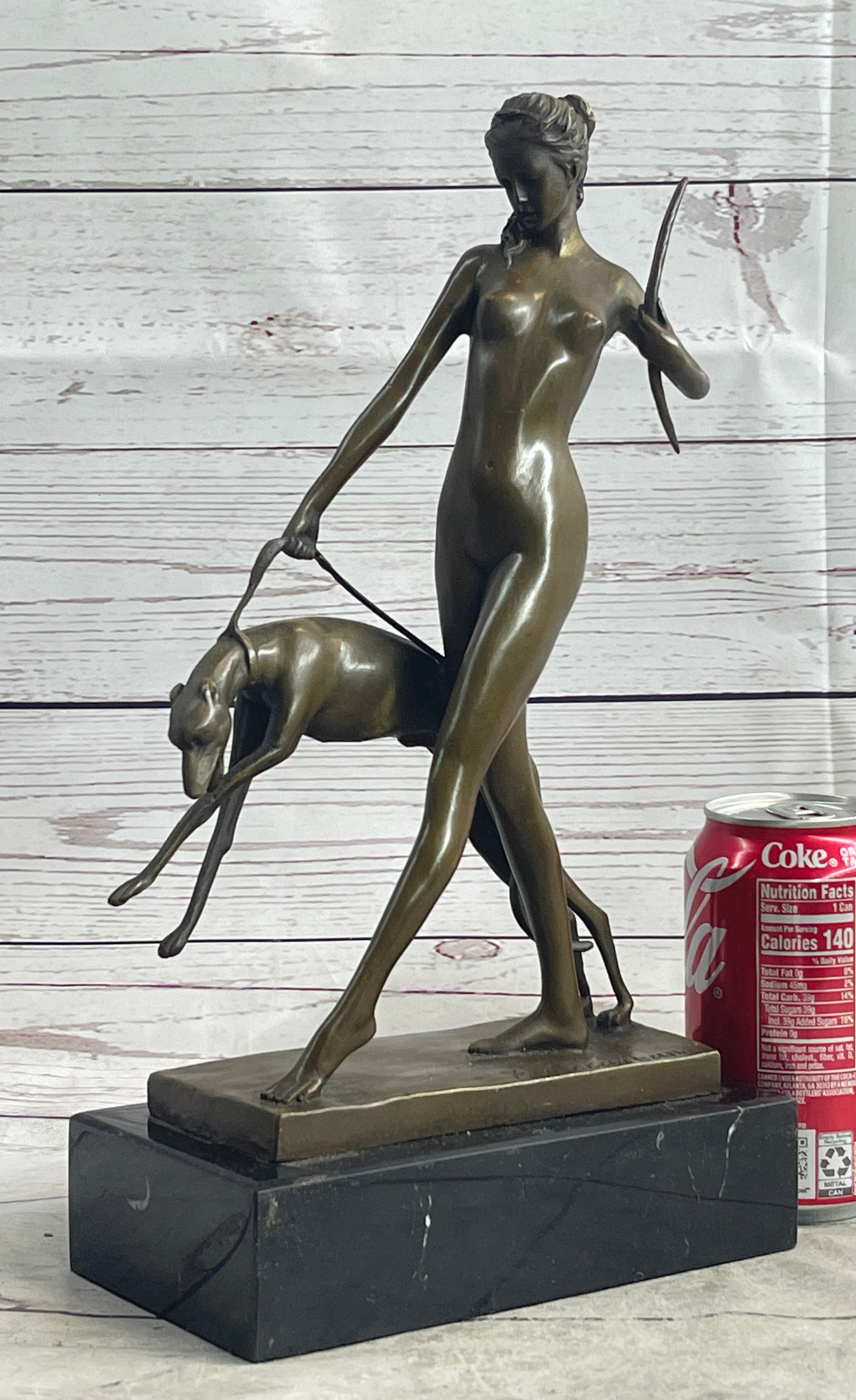 Signed Cast Bronze Diana The Huntress Art Deco Nude Sculpture Statue Mythical NR