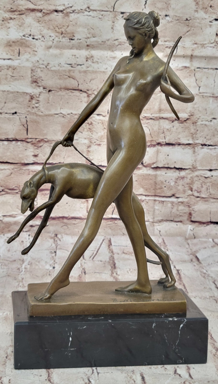 Signed Cast Bronze Diana The Huntress Art Deco Nude Sculpture Statue Mythical NR