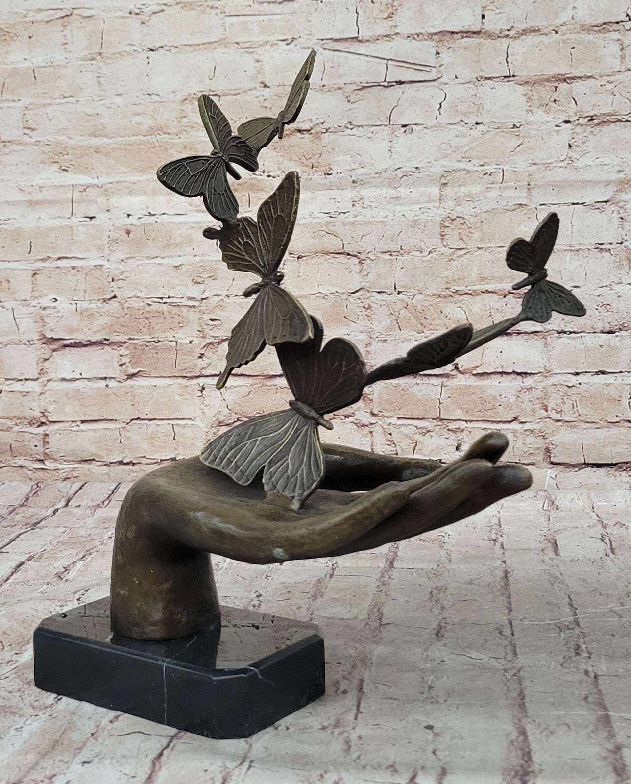 Miguel Lopez Known as Milo Signed Bronze Hand with Butterfly Sculpture Gift