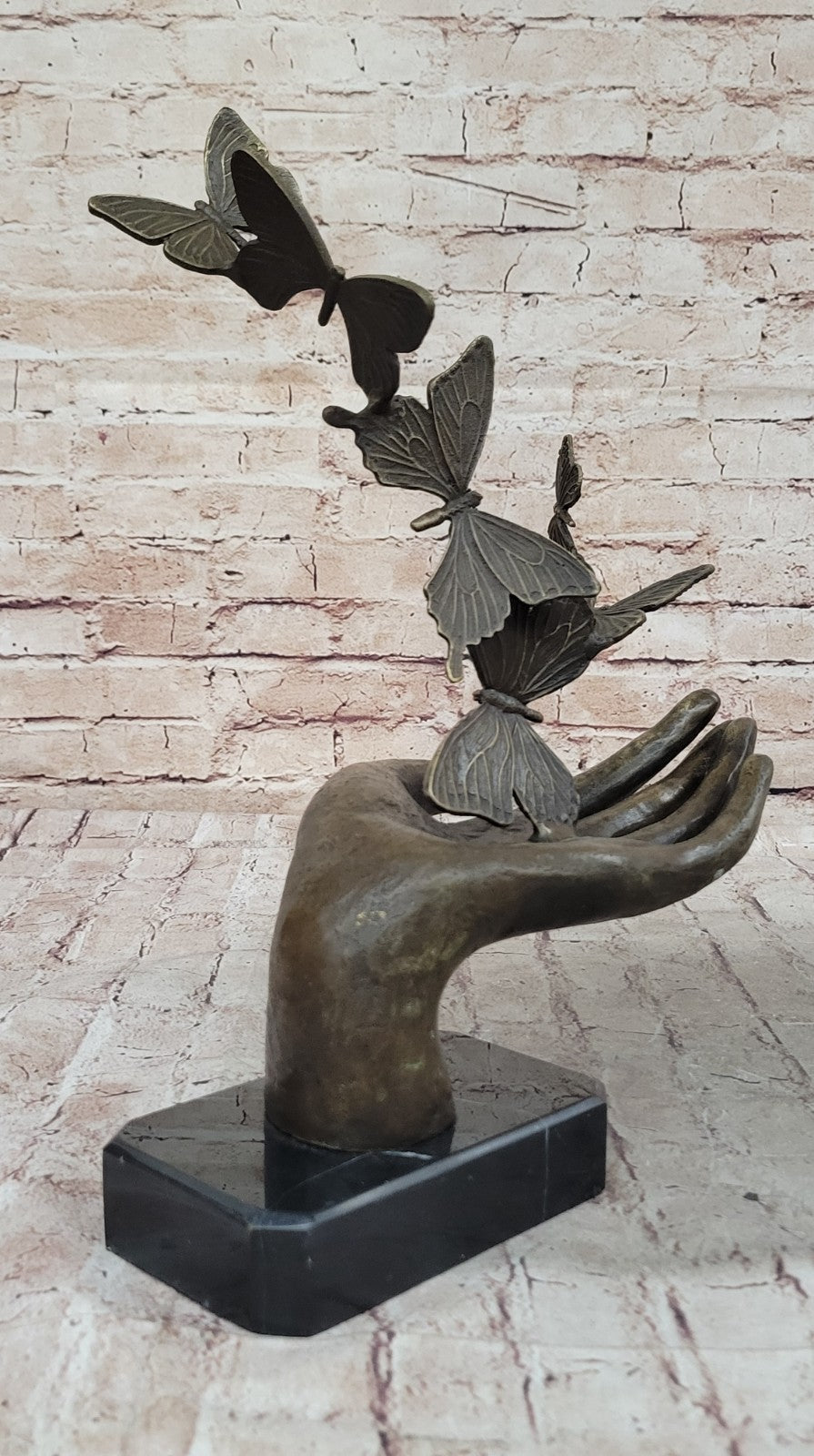 Miguel Lopez Known as Milo Signed Bronze Hand with Butterfly Sculpture Gift