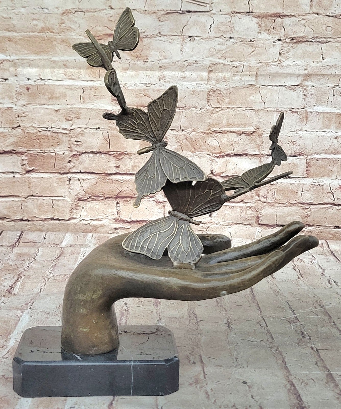 Miguel Lopez Known as Milo Signed Bronze Hand with Butterfly Sculpture Gift