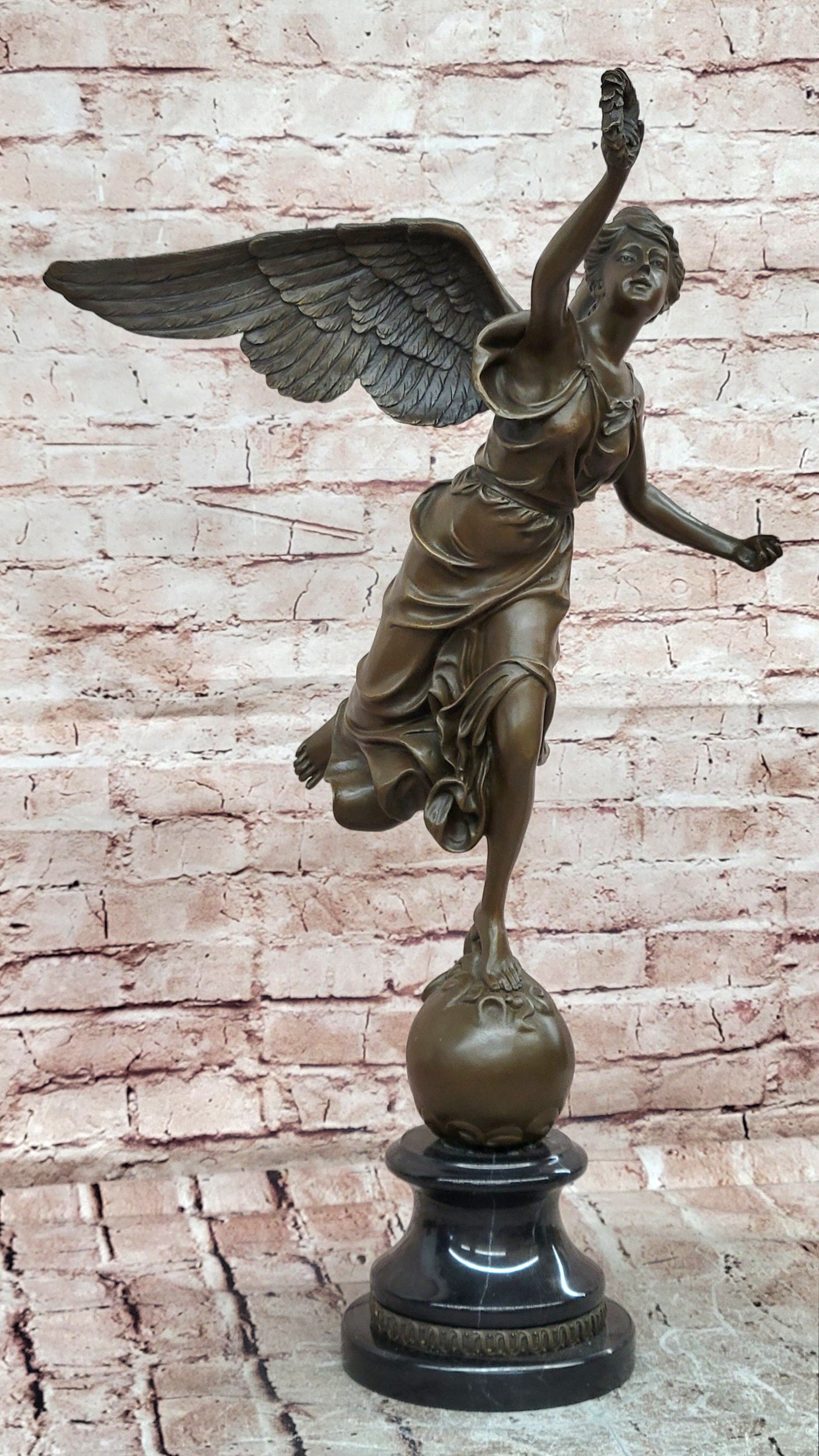 Bronze Victory Angel Nike Sculpture Signed Moreau Mythological Art Figurine