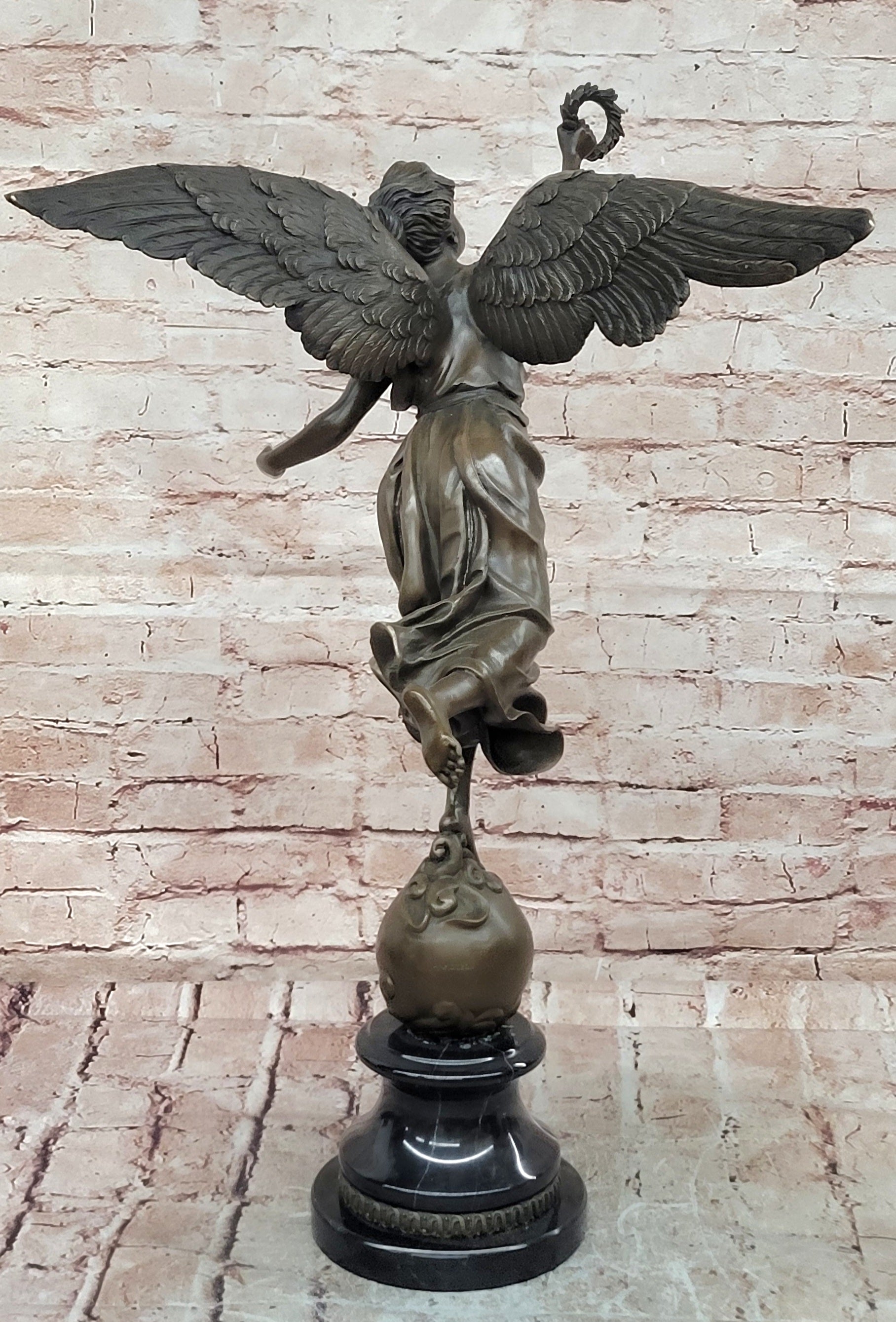Bronze Victory Angel Nike Sculpture Signed Moreau Mythological Art Figurine