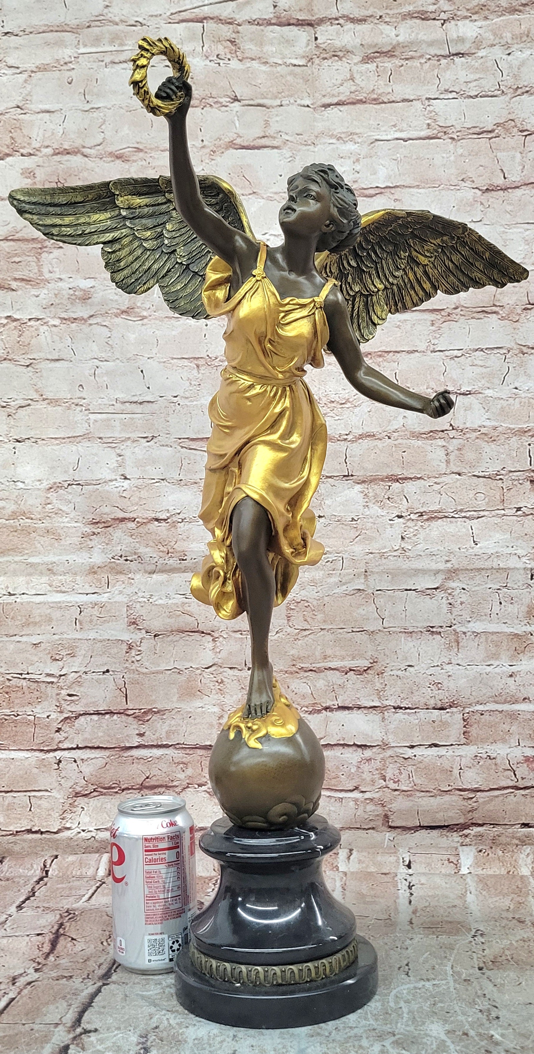 Bronze Winged Victory Goddess Sculpture Art Deco Gold Accent Figurine Decor