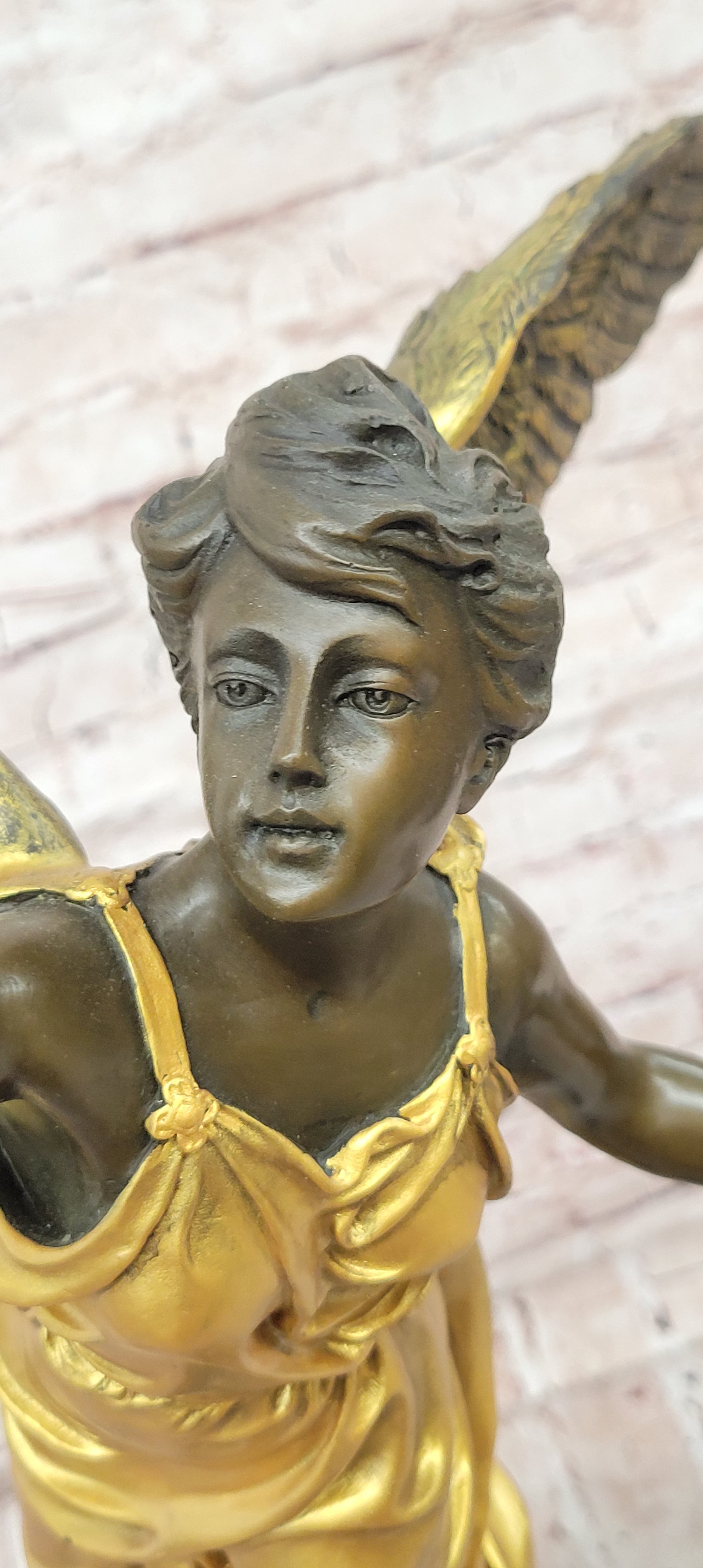 Bronze Winged Victory Goddess Sculpture Art Deco Gold Accent Figurine Decor