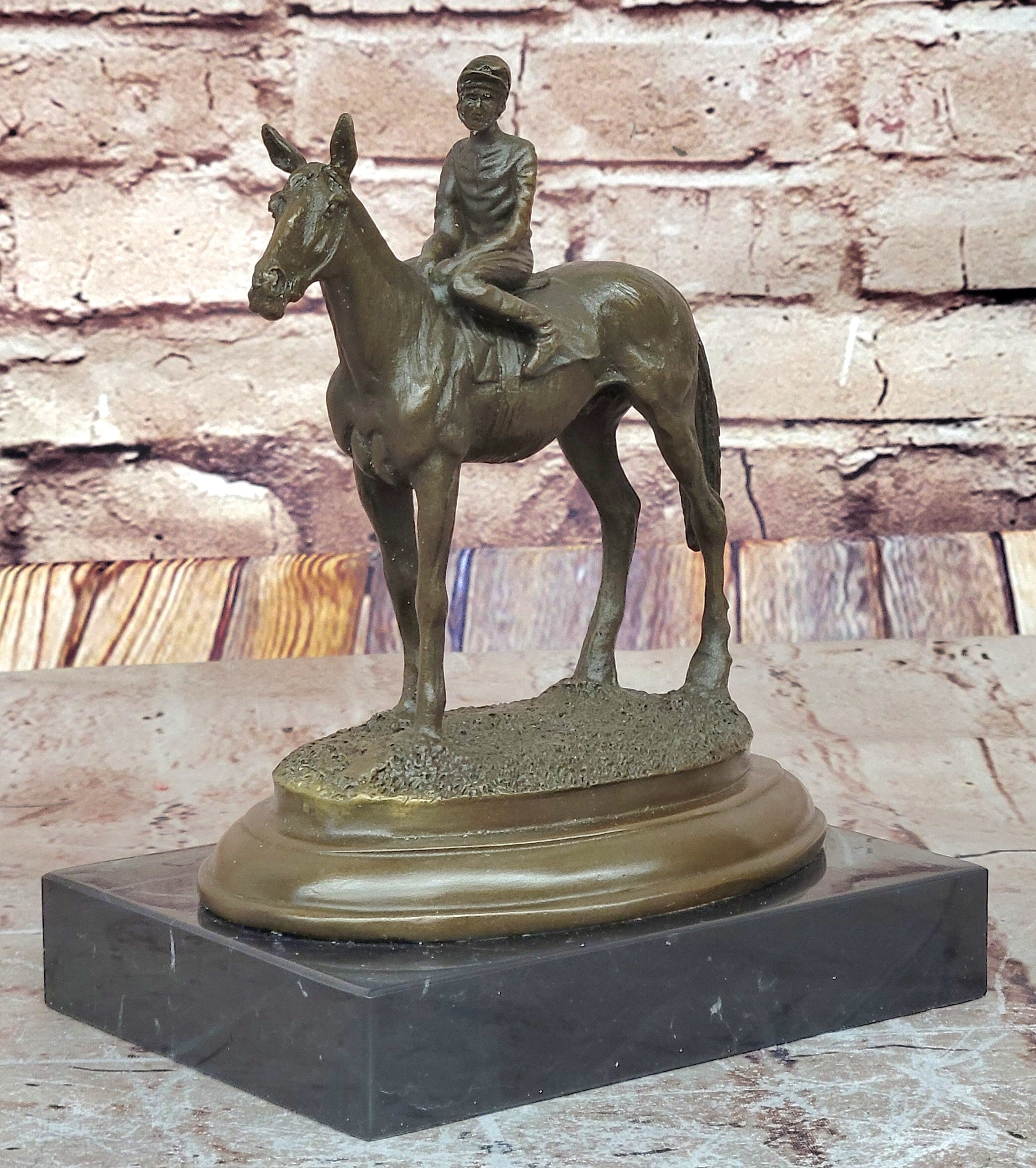 French Vintage Bronze Statue Sculpture Horse Jockey France circa1970 Home Decor