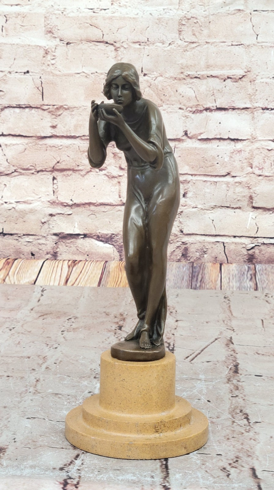 Art Deco Sculpture Woman Carry Water Bottle Girl Bronze Statue Figurine Decor