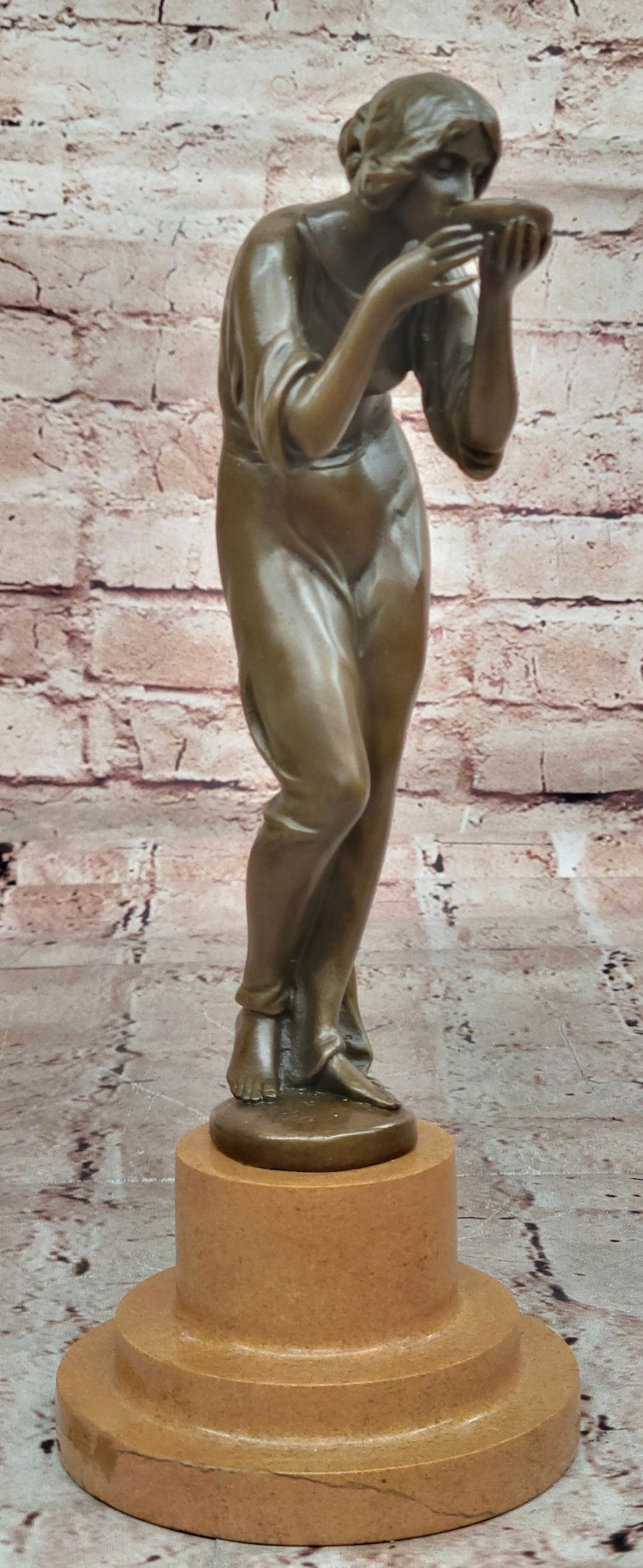 Art Deco Sculpture Woman Carry Water Bottle Girl Bronze Statue Figurine Decor