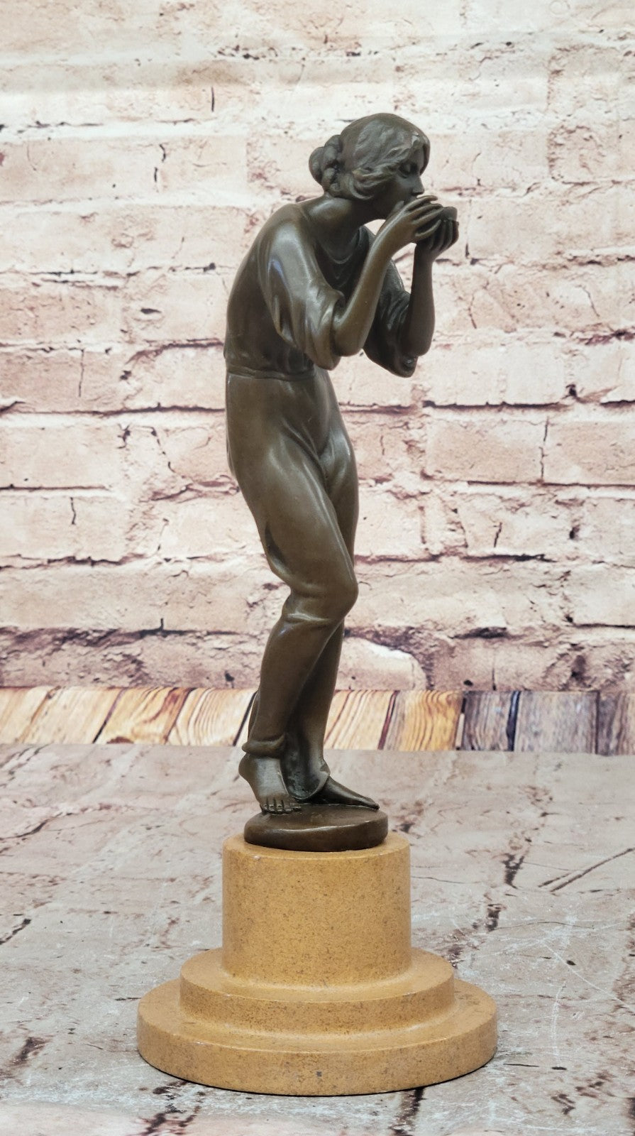 Art Deco Sculpture Woman Carry Water Bottle Girl Bronze Statue Figurine Decor
