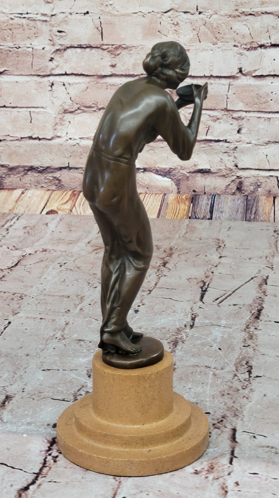 Art Deco Sculpture Woman Carry Water Bottle Girl Bronze Statue Figurine Decor