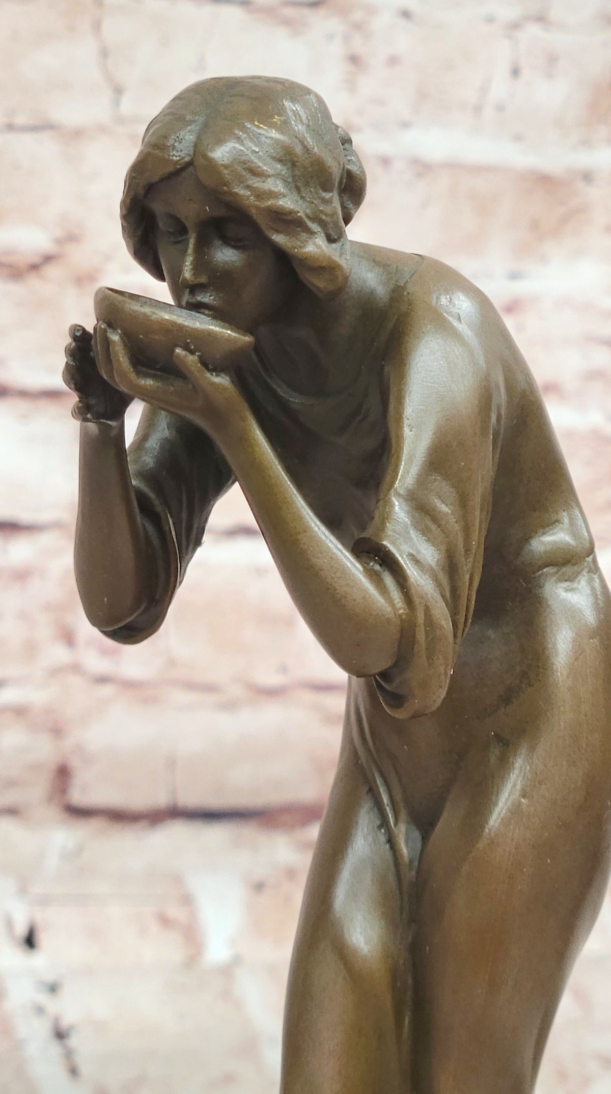 Art Deco Sculpture Woman Carry Water Bottle Girl Bronze Statue Figurine Decor