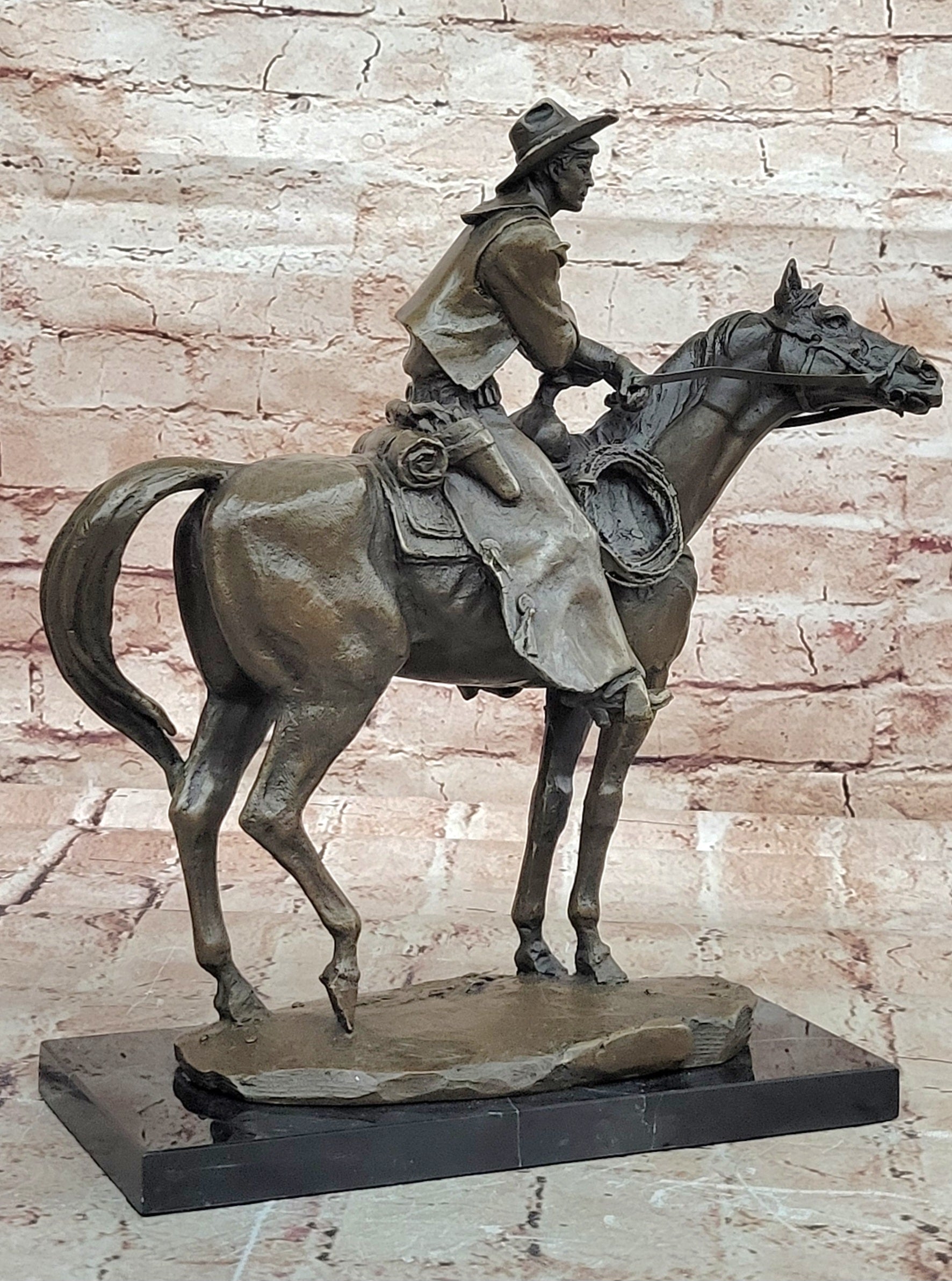 Commanding Bronze Sculpture Western & Horse Frederick Reminton Tribute