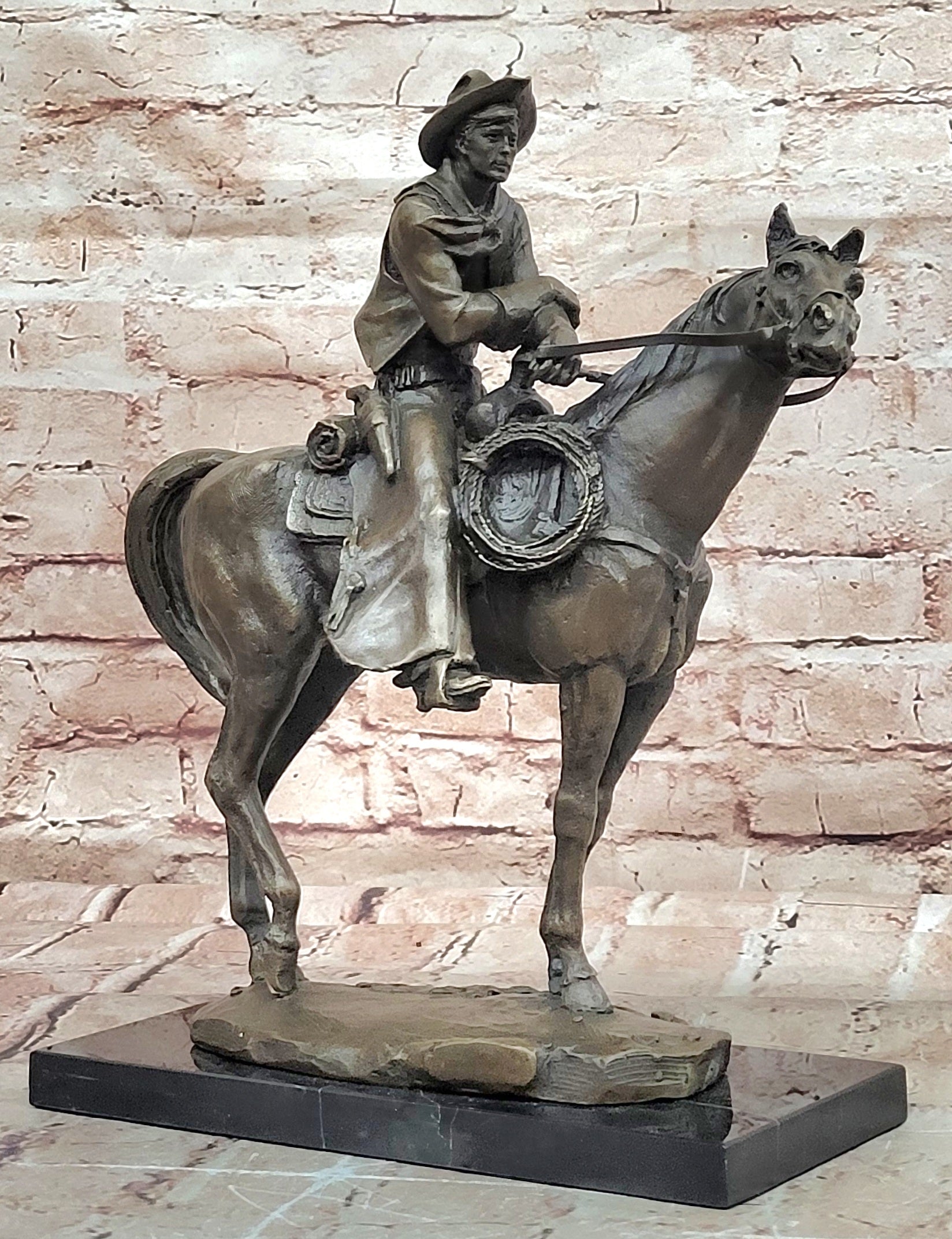 Commanding Bronze Sculpture Western & Horse Frederick Reminton Tribute