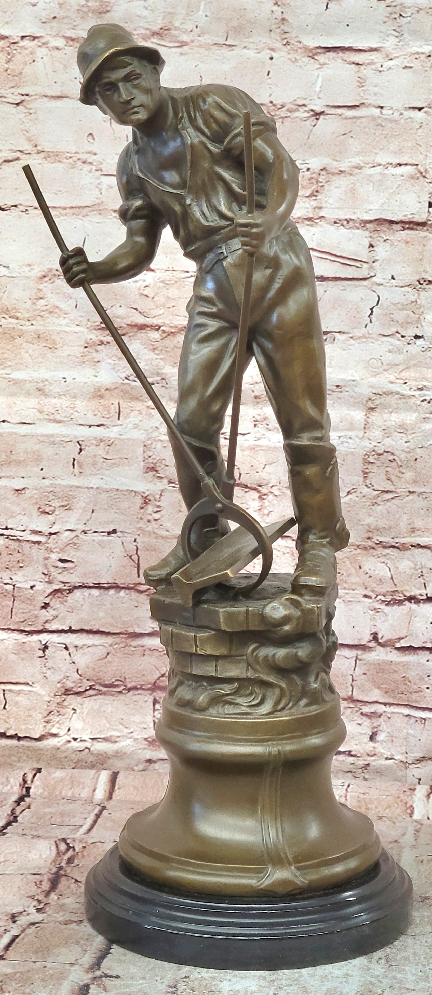 Signed Mavchi Bronze Steel Worker Statue Forge Laborer Vintage Decor Sculpture