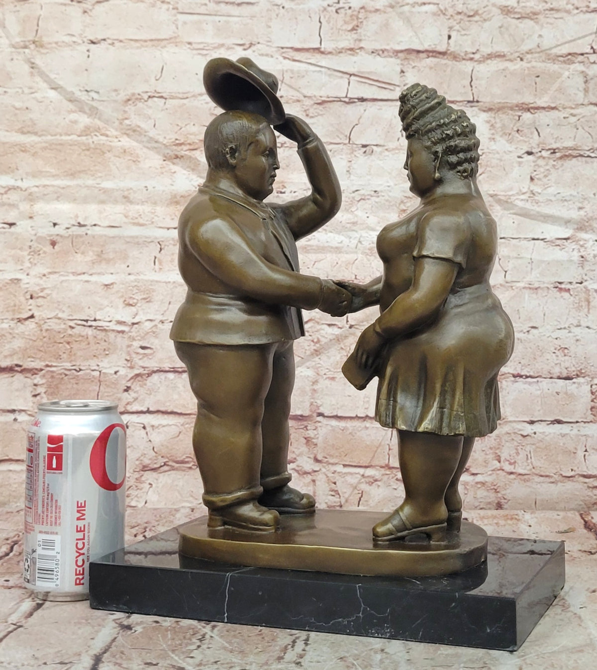 Abstract Modern Art English Man and Woman Bronze Sculpture Signed Botero Figure