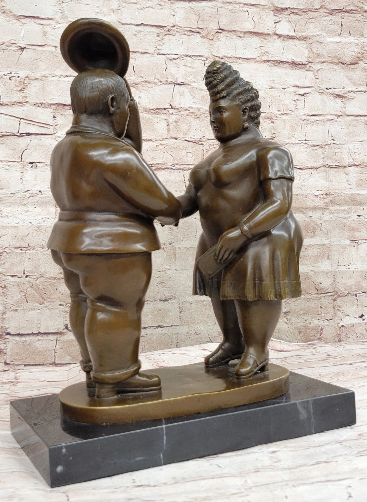 Abstract Modern Art English Man and Woman Bronze Sculpture Signed Botero Figure