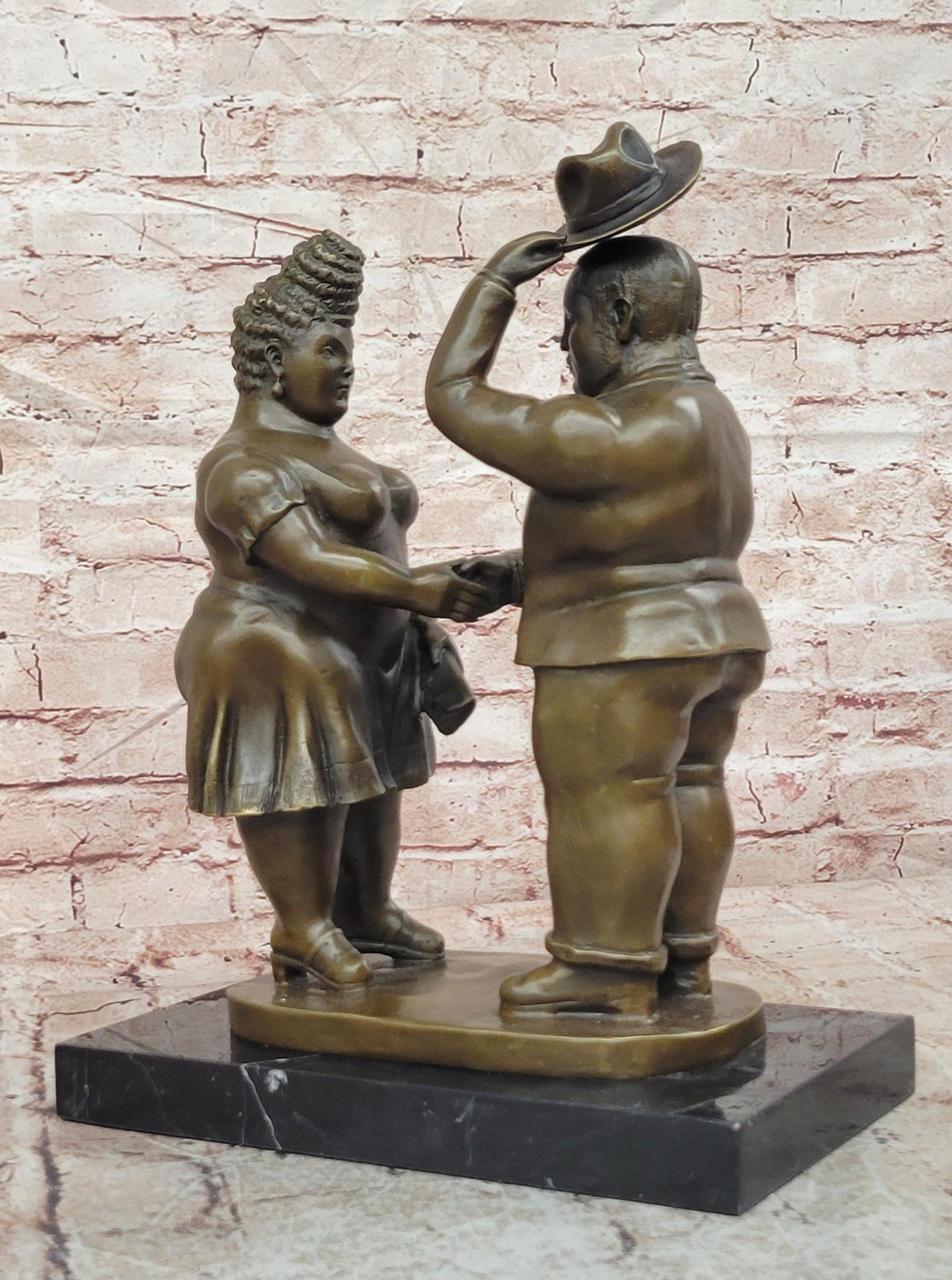 Abstract Modern Art English Man and Woman Bronze Sculpture Signed Botero Figure