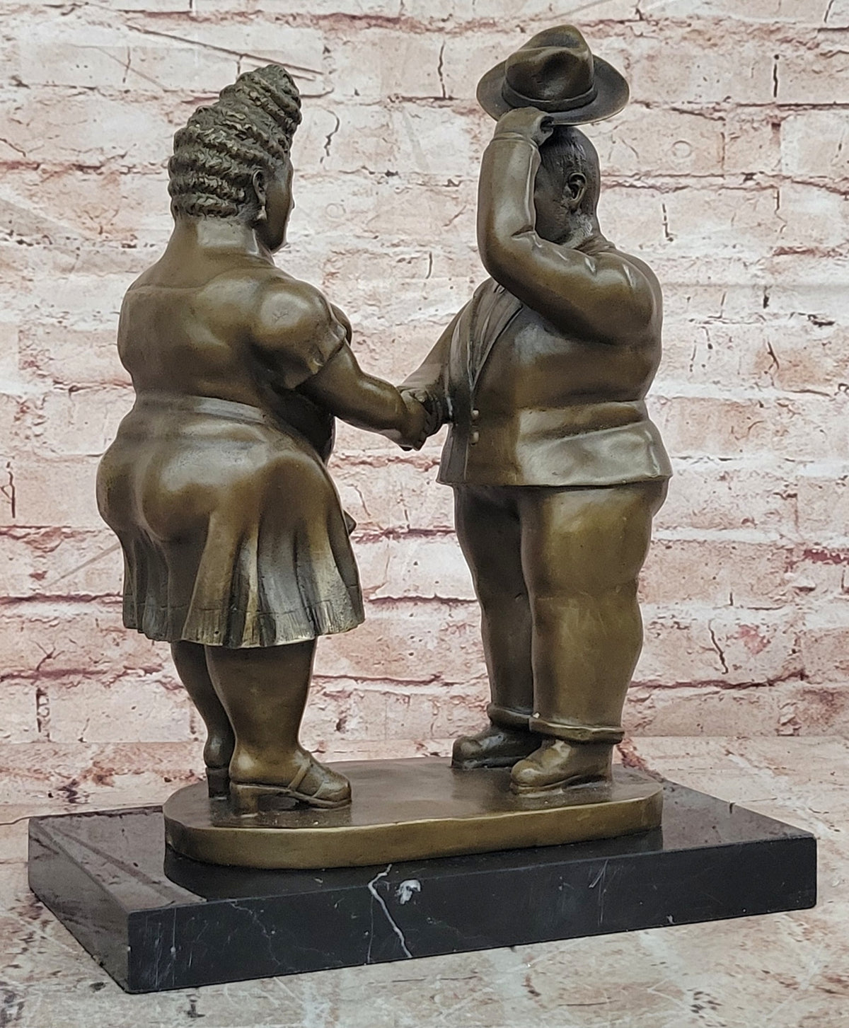 Abstract Modern Art English Man and Woman Bronze Sculpture Signed Botero Figure
