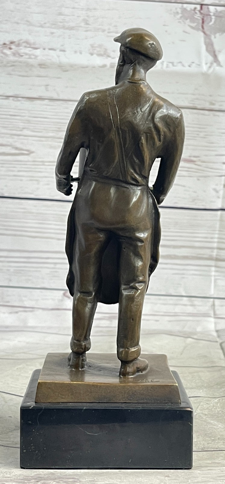 BRONZE FOUNDRY WORKER W/LARGE CAN HAND MADE SCULPTURE HOME OFFICE DECORATION